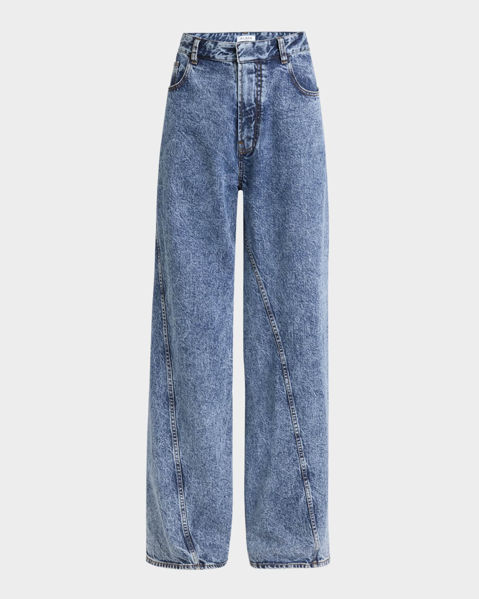 Twisted-Hem Wide-Leg Acid Denim Jeans 0
