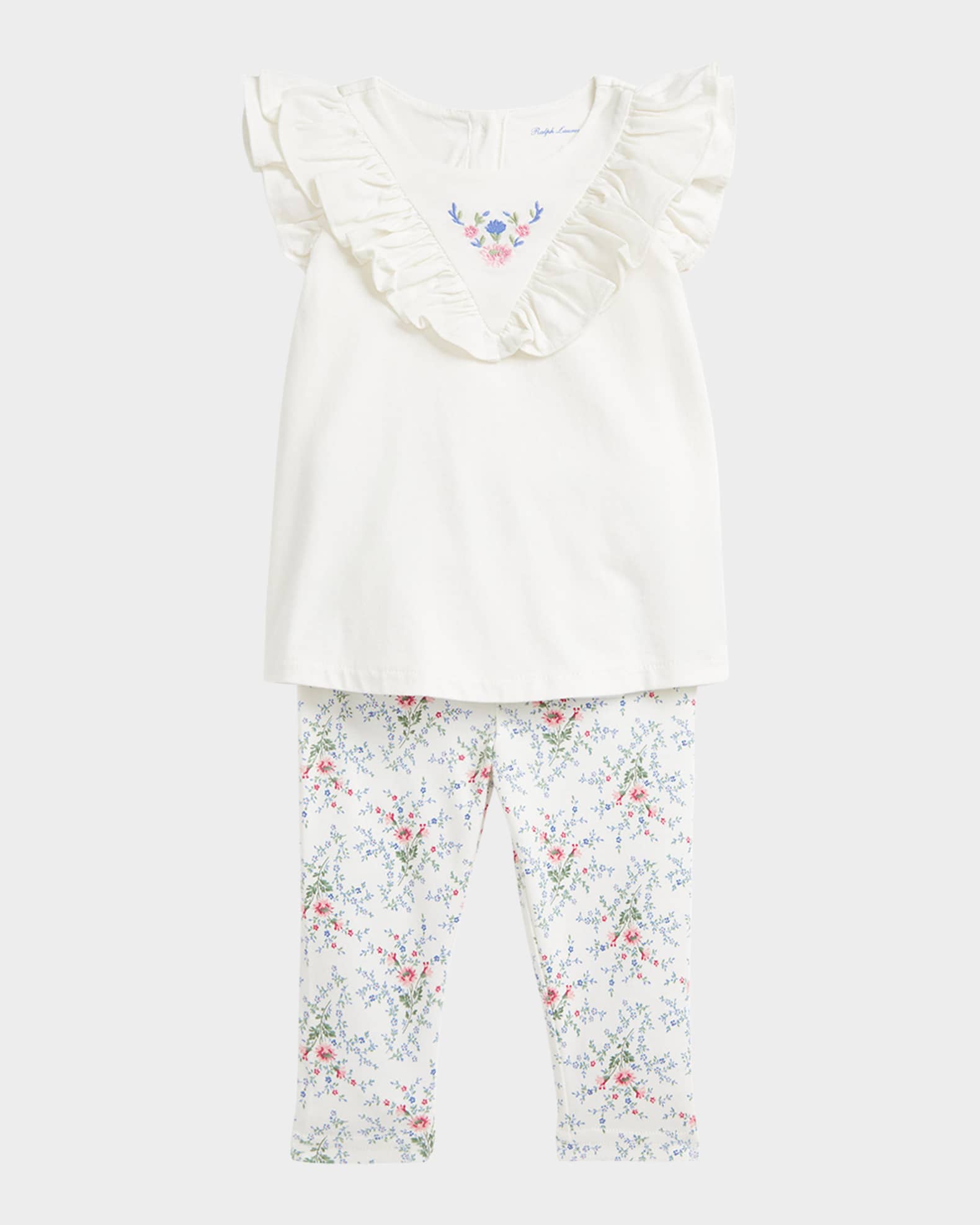 Girl's Floral-Print Cotton Jersey Legging Set, Size 3M-24M 0