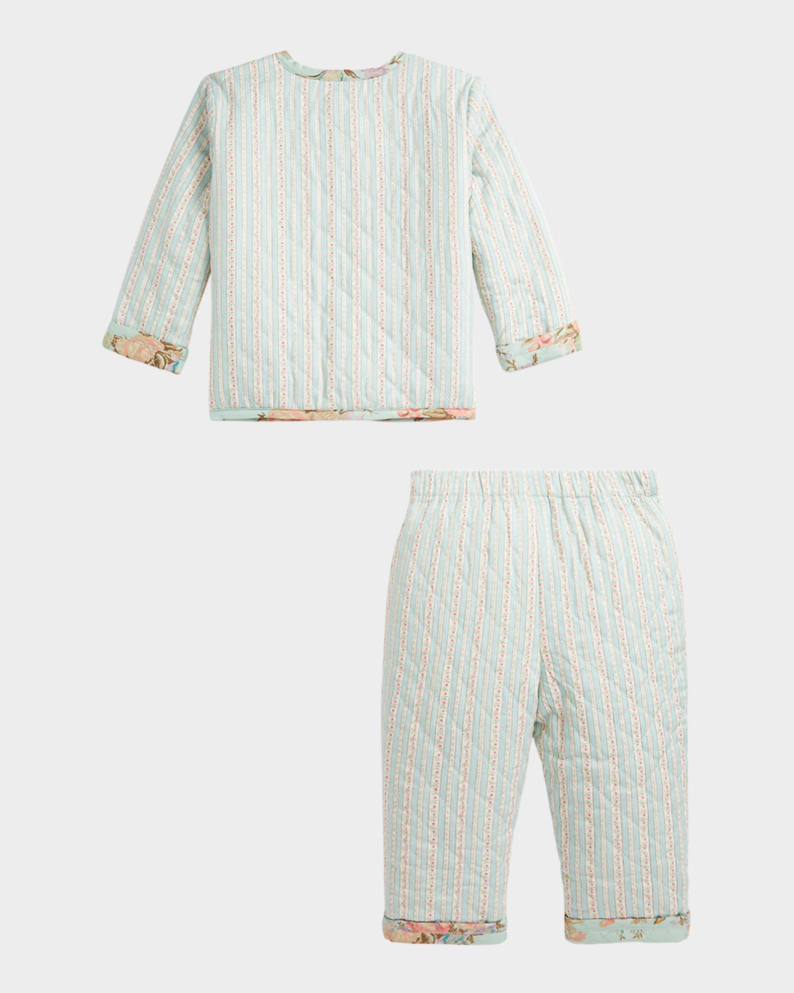Girl's Quilted Floral-Print Reversible Two-Piece Set, Size 3M-24M 1