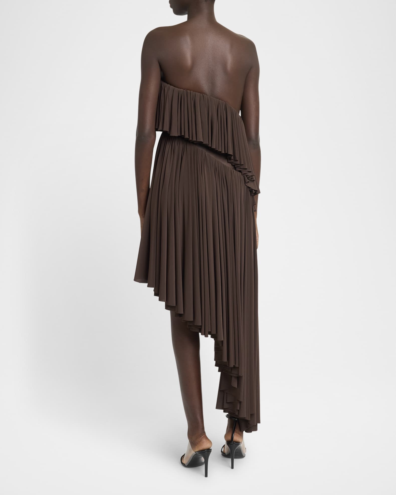 ALAIA Strapless Ruffle Spiral Cutout Dress | Neiman Marcus