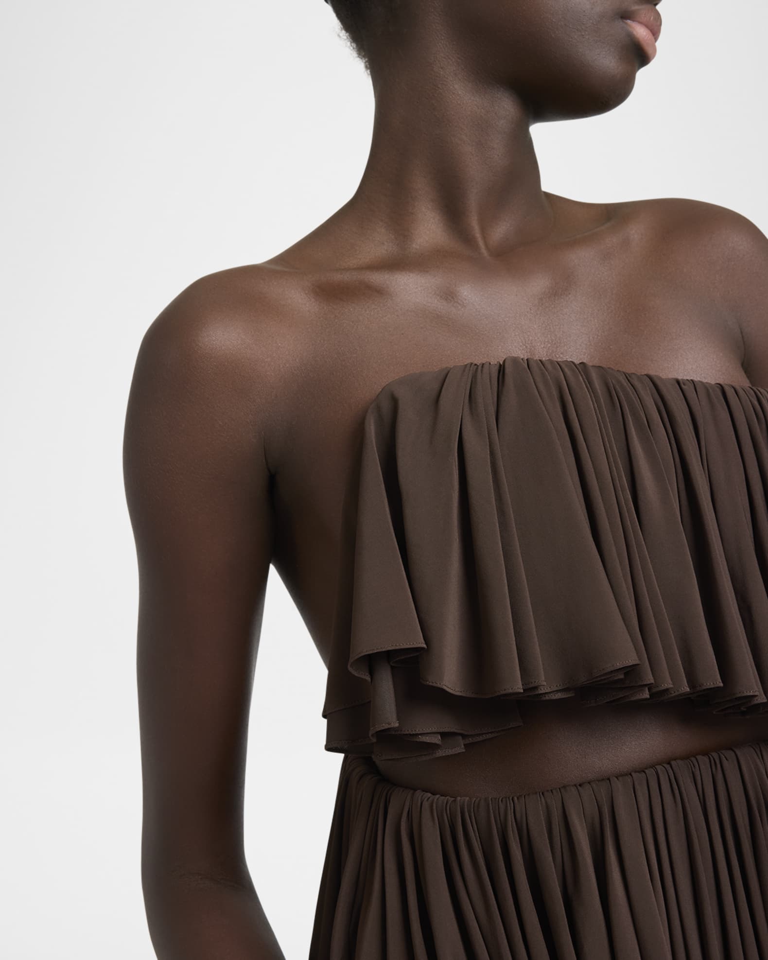 ALAIA Strapless Ruffle Spiral Cutout Dress | Neiman Marcus