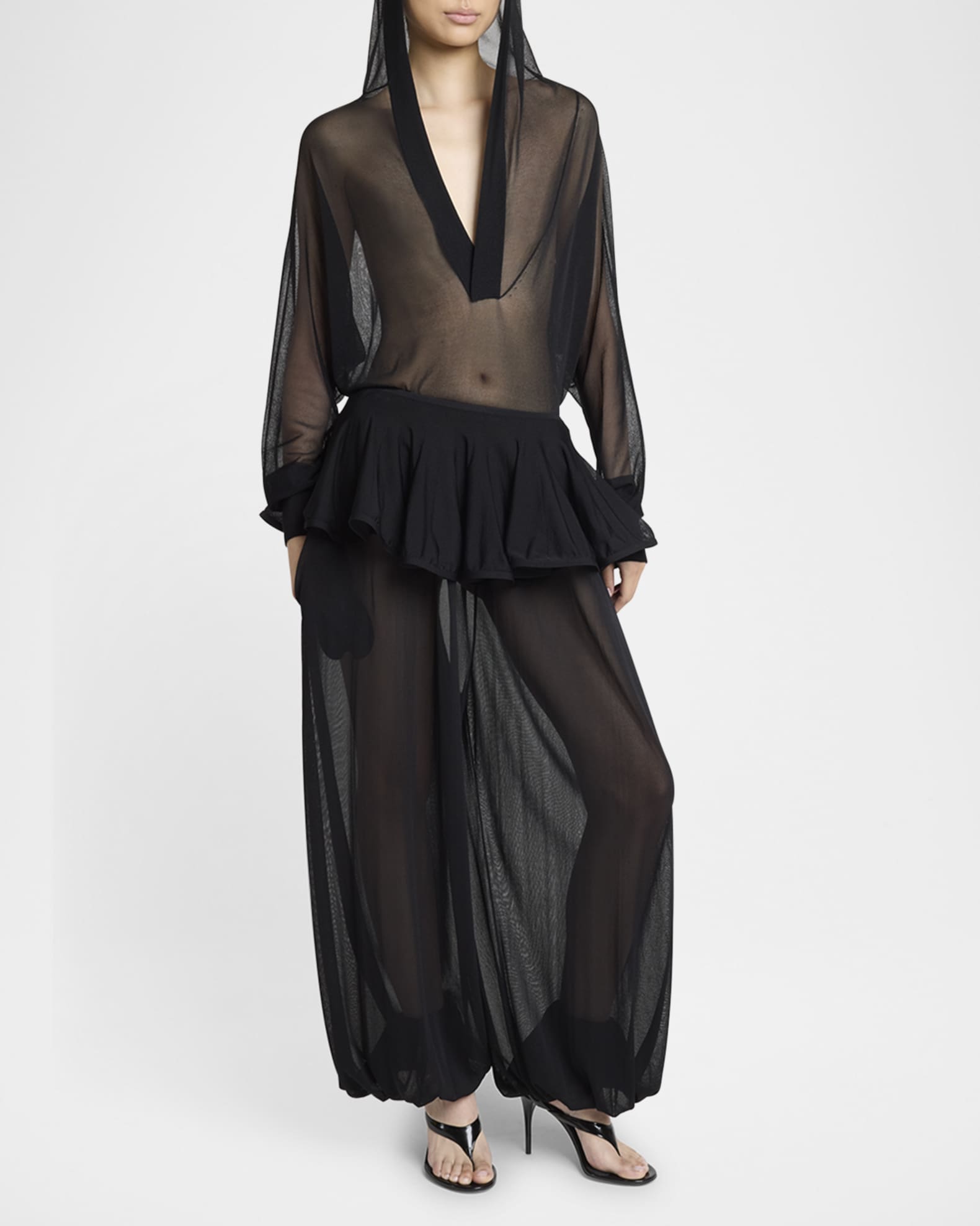 【送料&関税込】Alaia Black Sheer Crinoline Trousers ALAIA Sheer Peplum Pants | Neiman Marcus