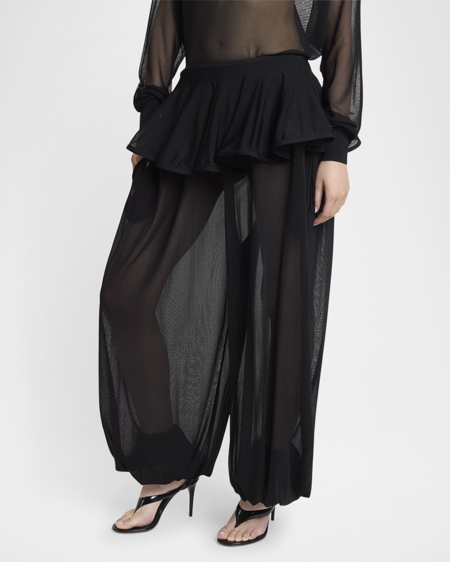 ALAIA Sheer Peplum Pants | Neiman Marcus