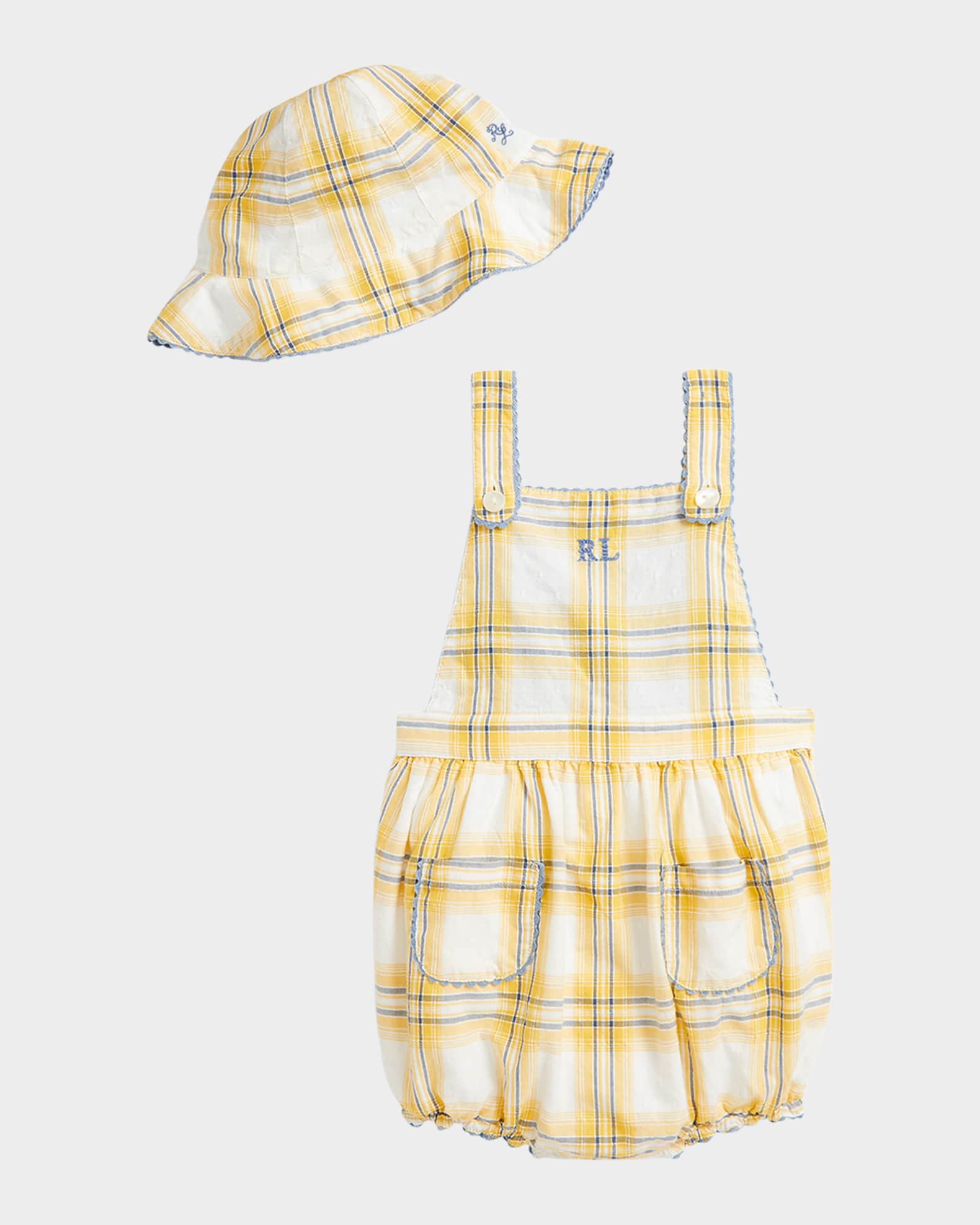 Girl's Plaid Dobby Cotton Shortalls, Size 3M-24M 0