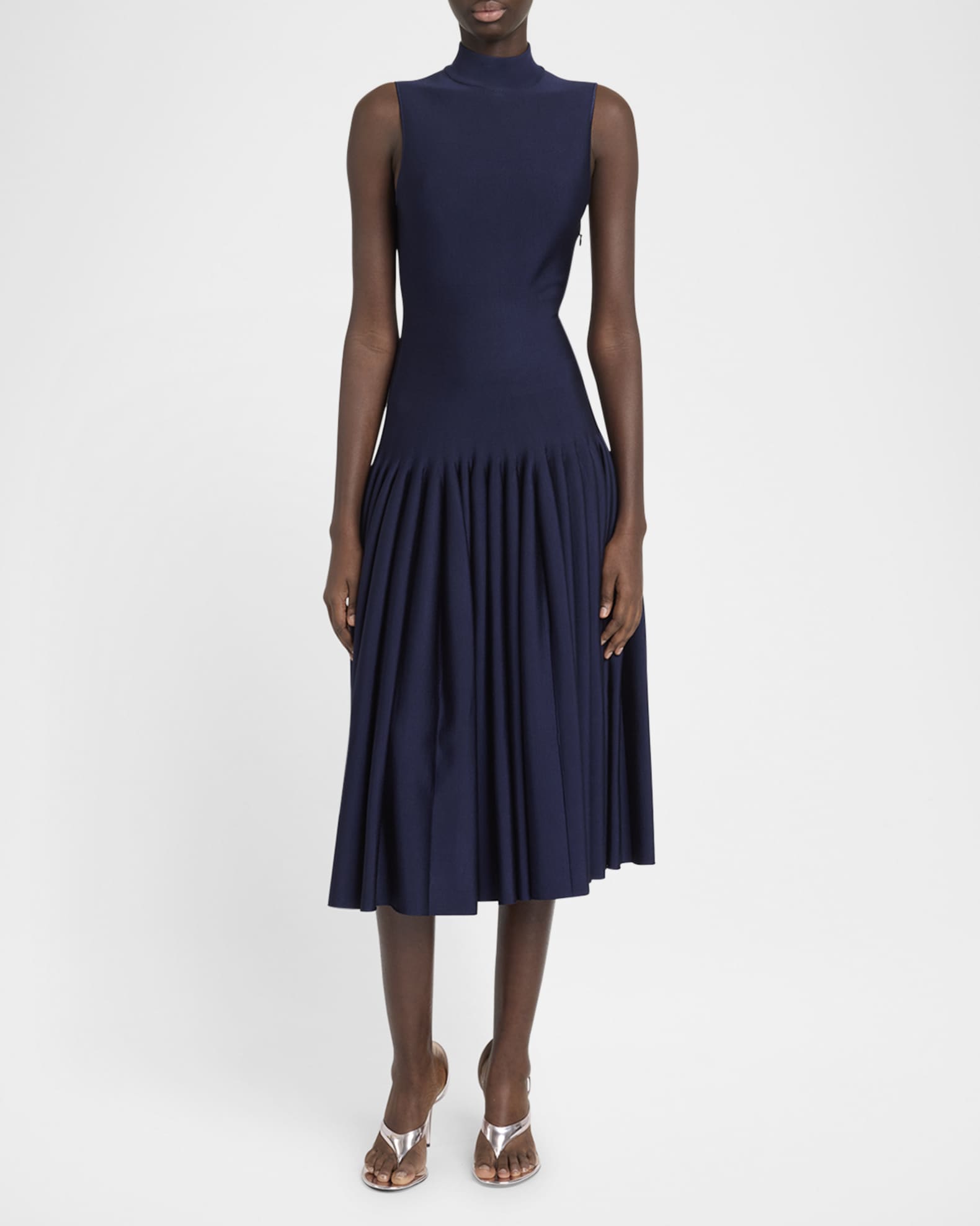 High-Neck Pleated Knit Midi Dress 1
