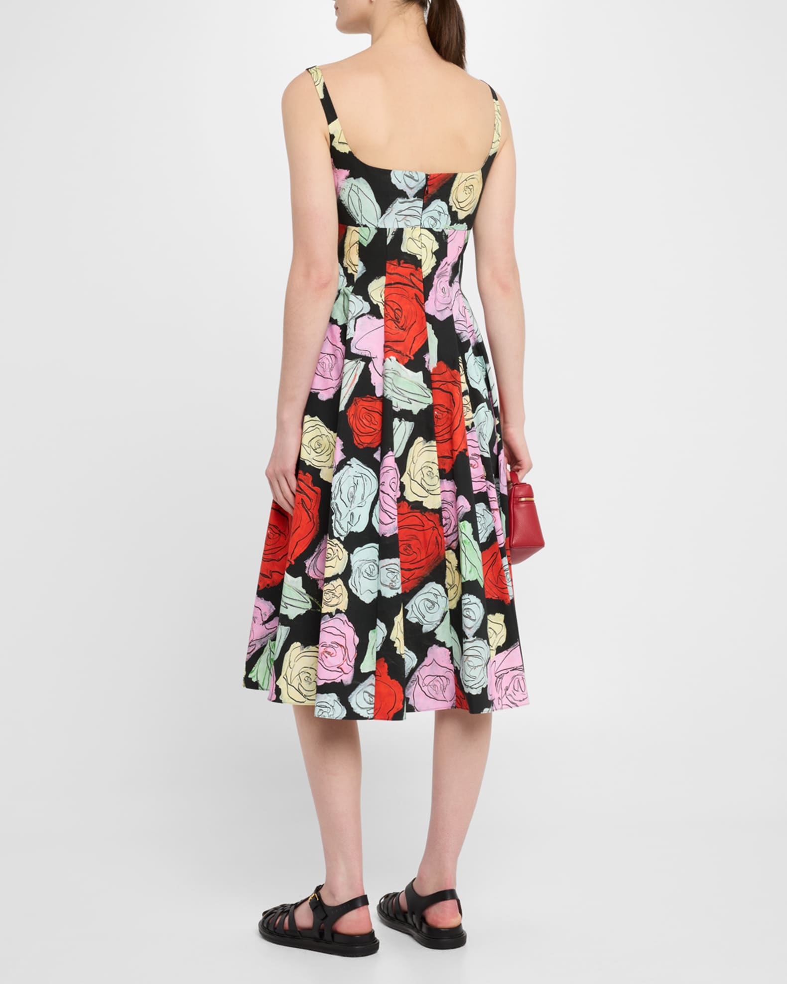 Marni Sleeveless Rose-Print Cotton Poplin Midi Dress