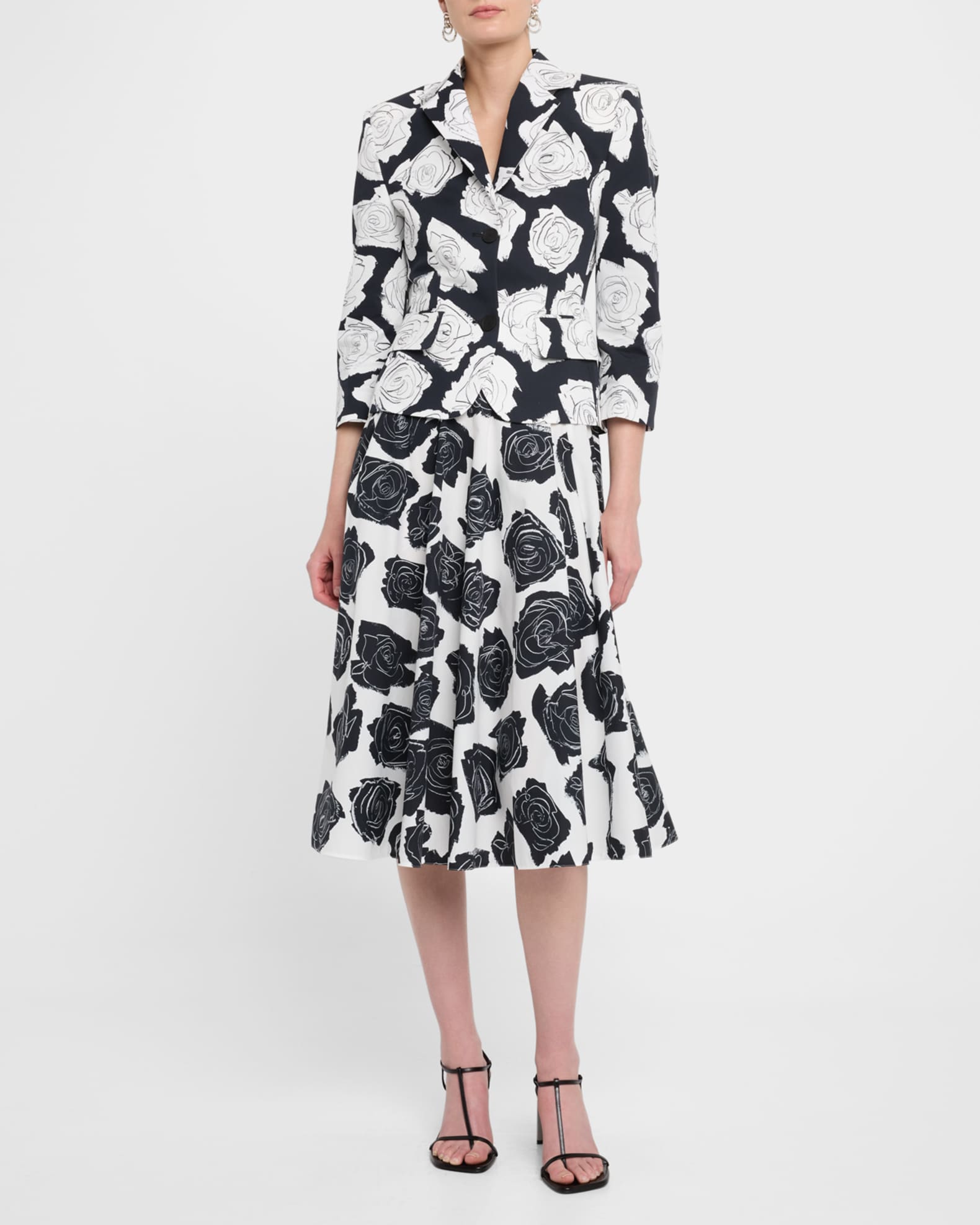 Rose-Printed Flare Midi Skirt 1