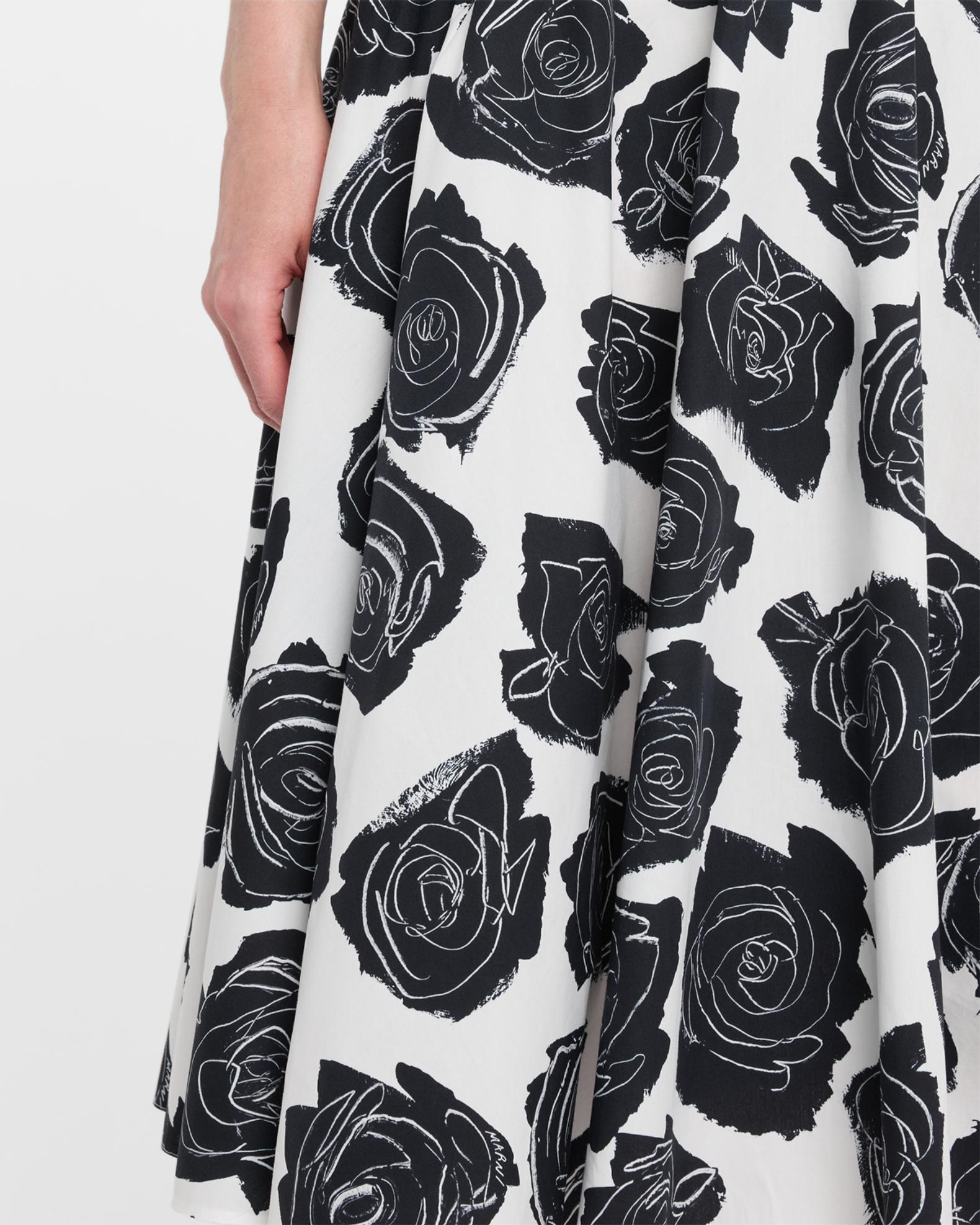 Marni New Cream & Navy Rose Print Satin Midi Skirt M