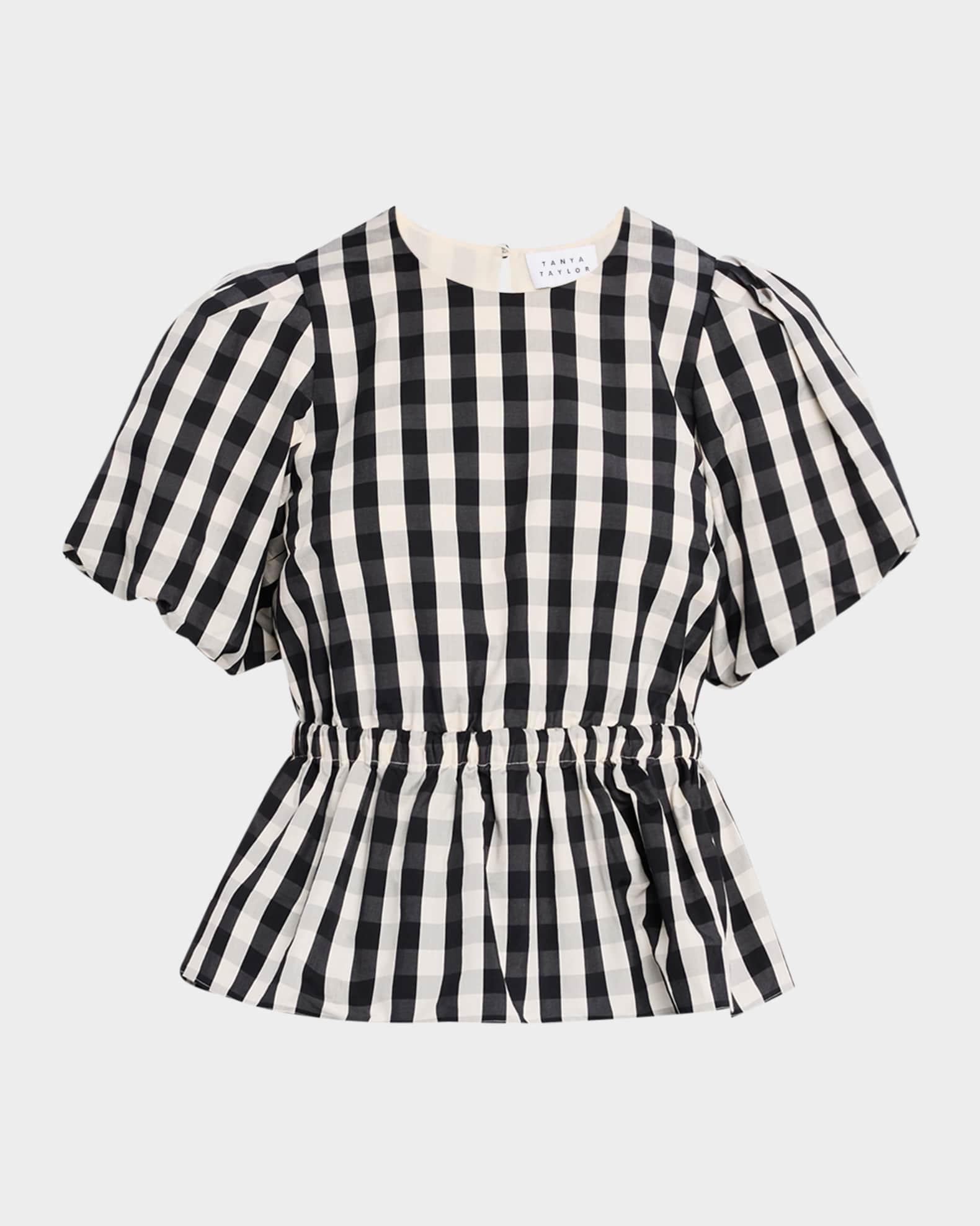 Chelsey Check Puff-Sleeve Peplum Top 0