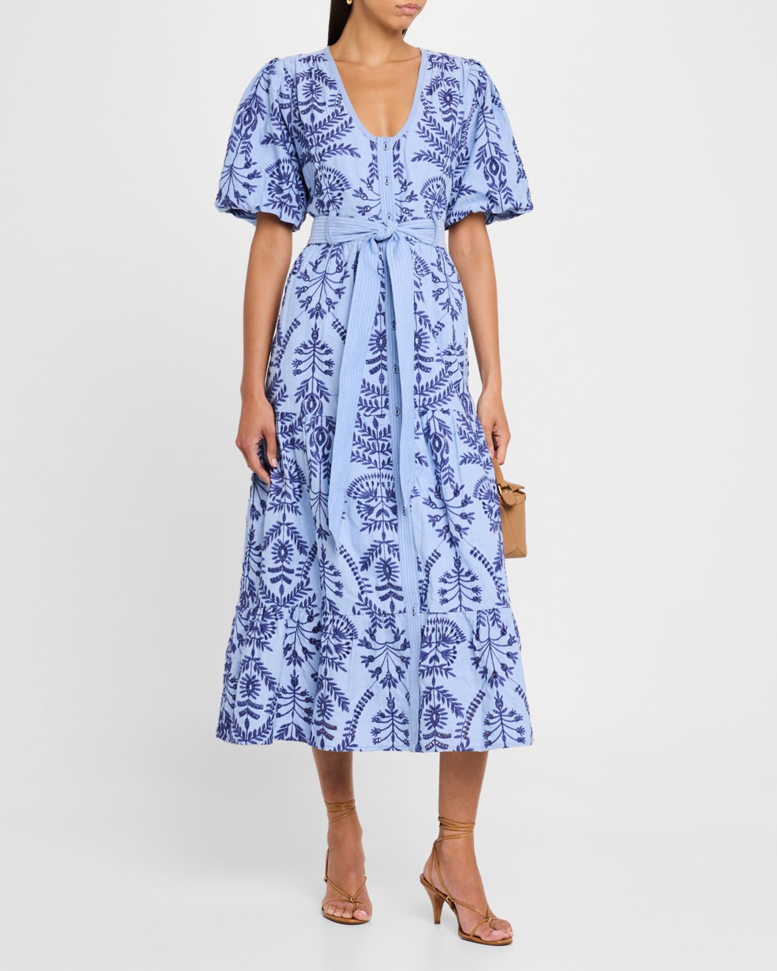 Natty Tiered Floral-Embroidered Midi Dress 1
