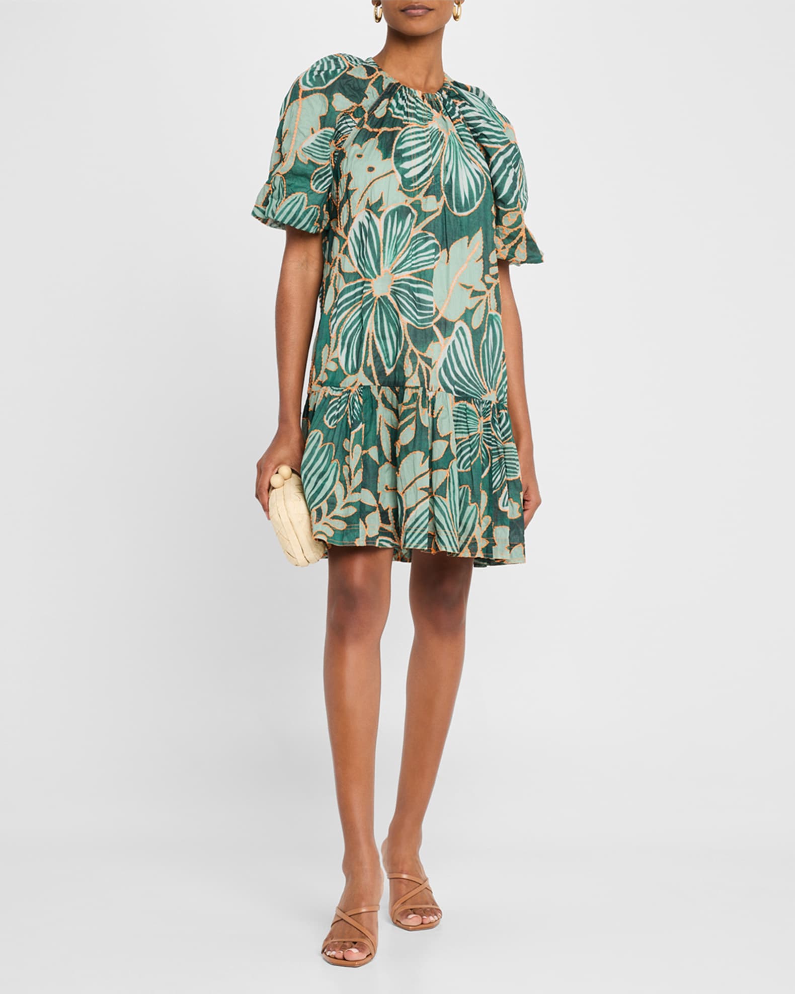 Greta Embroidered Botanical-Print Mini Dress 1