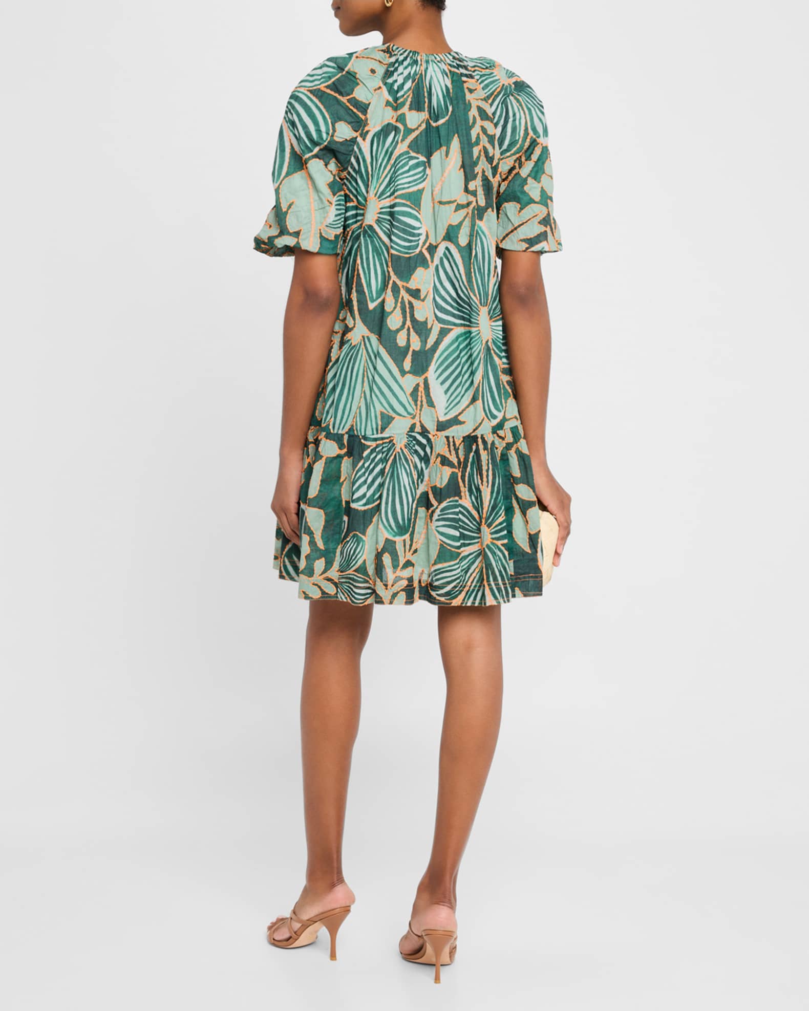 Marie Oliver Greta Embroidered Botanical-Print Mini Dress | Neiman Marcus