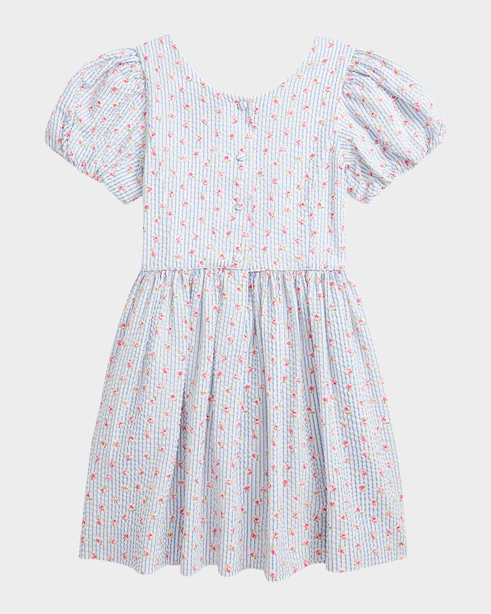 Girl's Striped Floral-Print Seersucker Dress 1