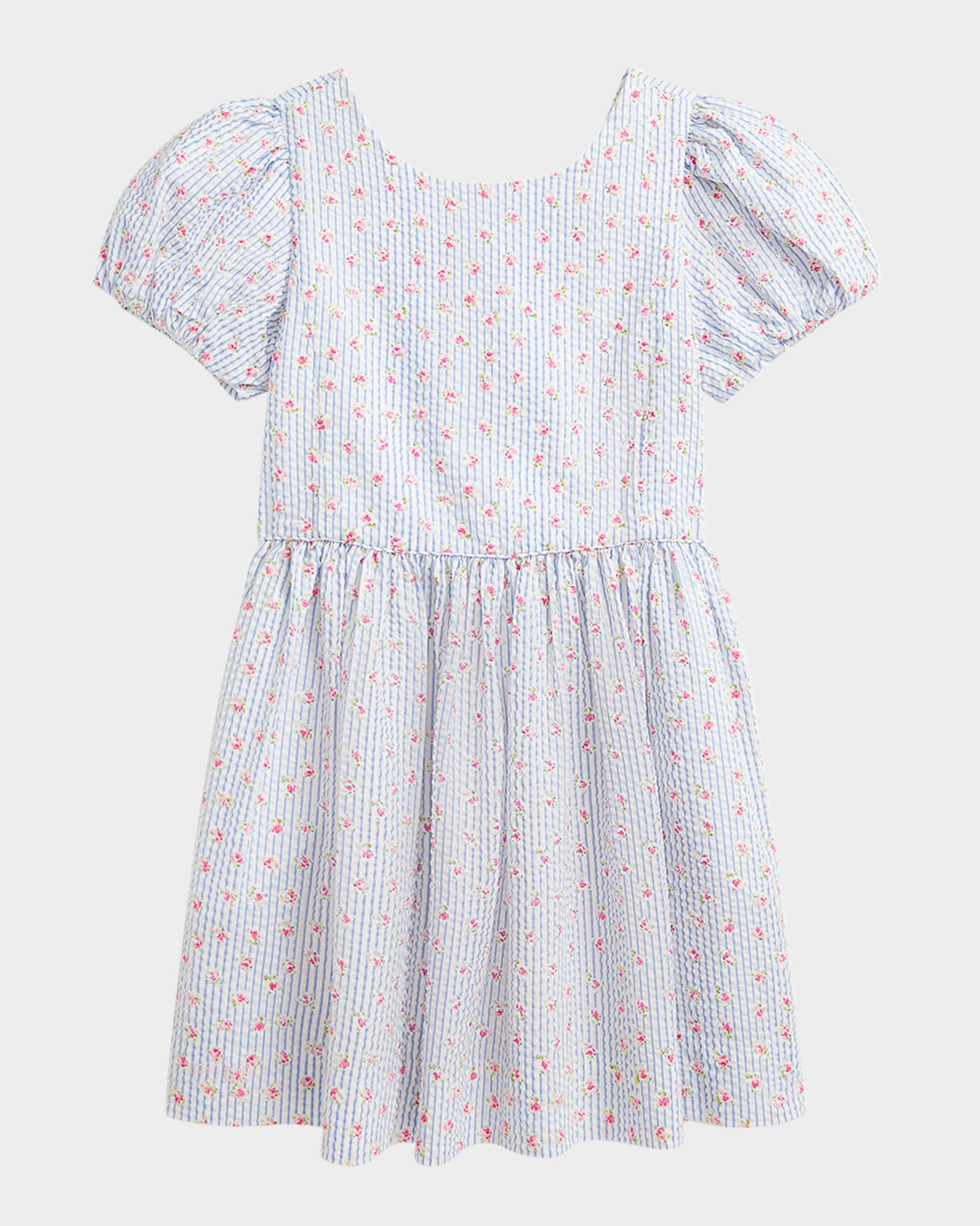Girl's Striped Floral-Print Seersucker Dress 0