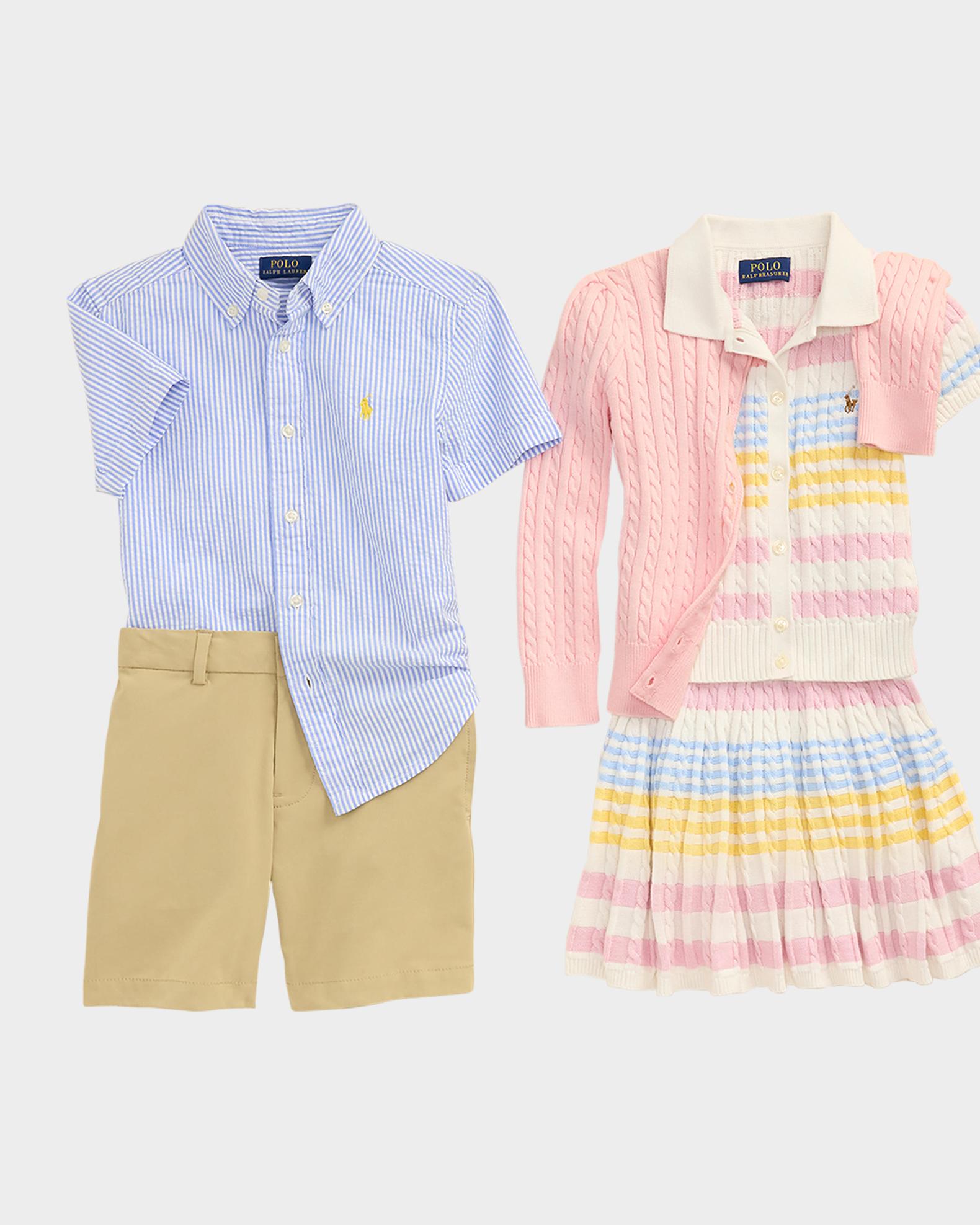 Girl's Stripe Cable-Knit Polo Set | Neiman Marcus