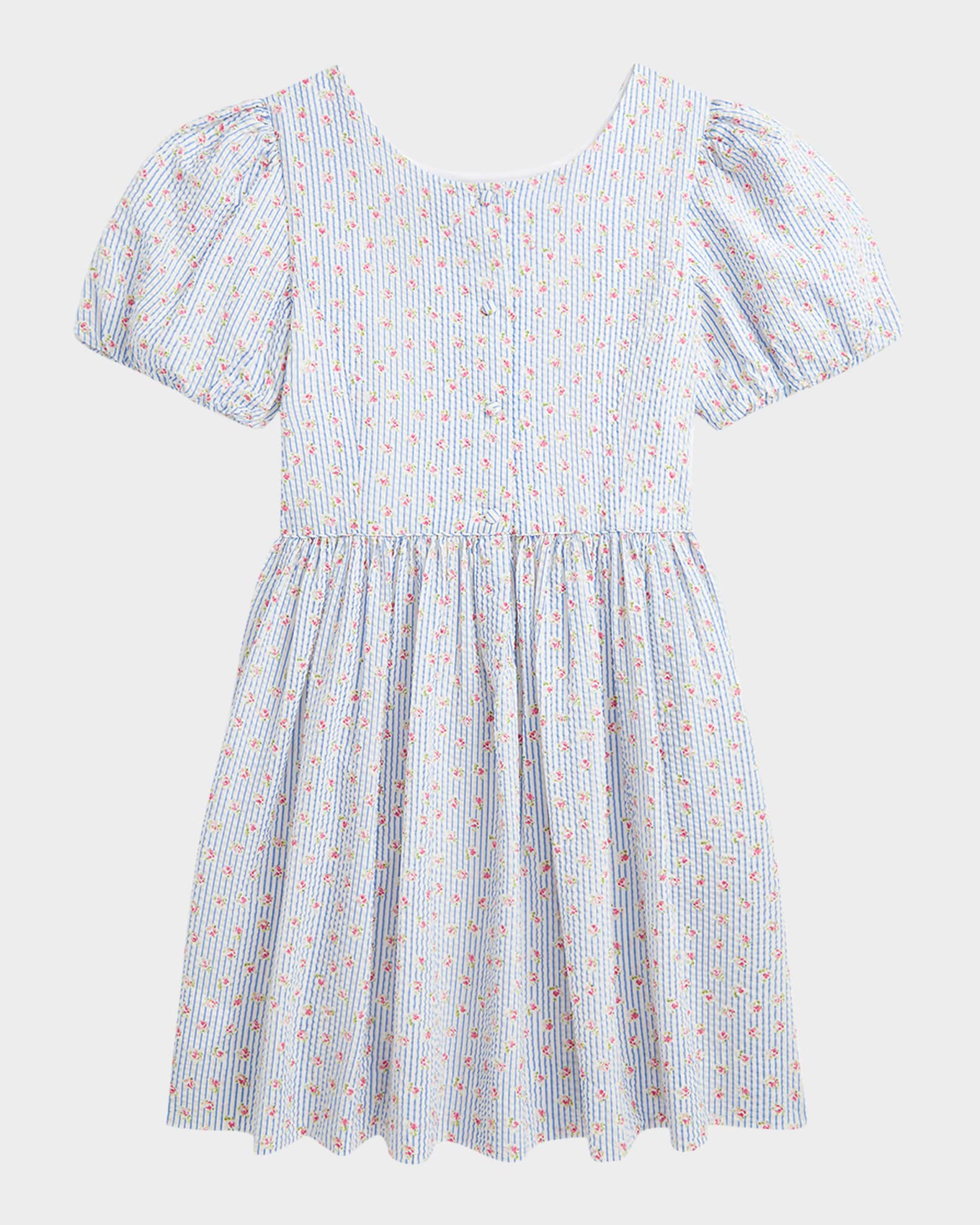 Girl's Striped Floral-Print Seersucker Dress 1