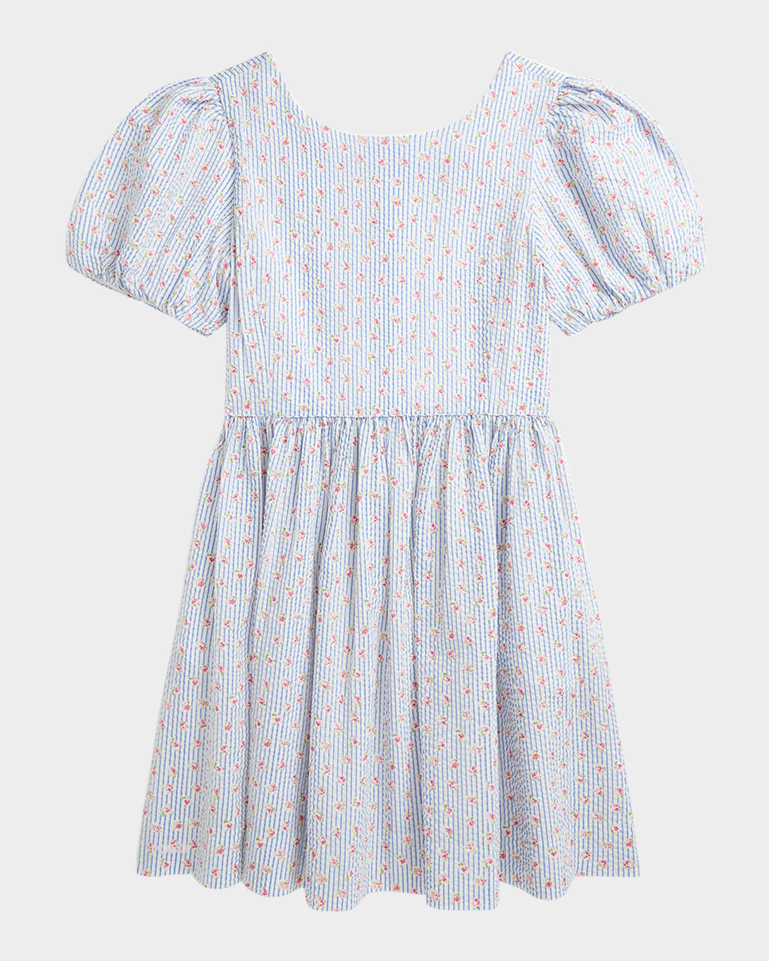 Girl's Striped Floral-Print Seersucker Dress 0