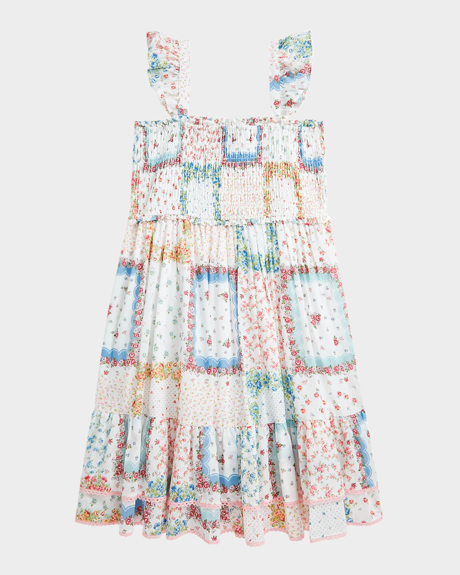  Girl's Patchwork-Print Smocked Dress, Size 7-14 0