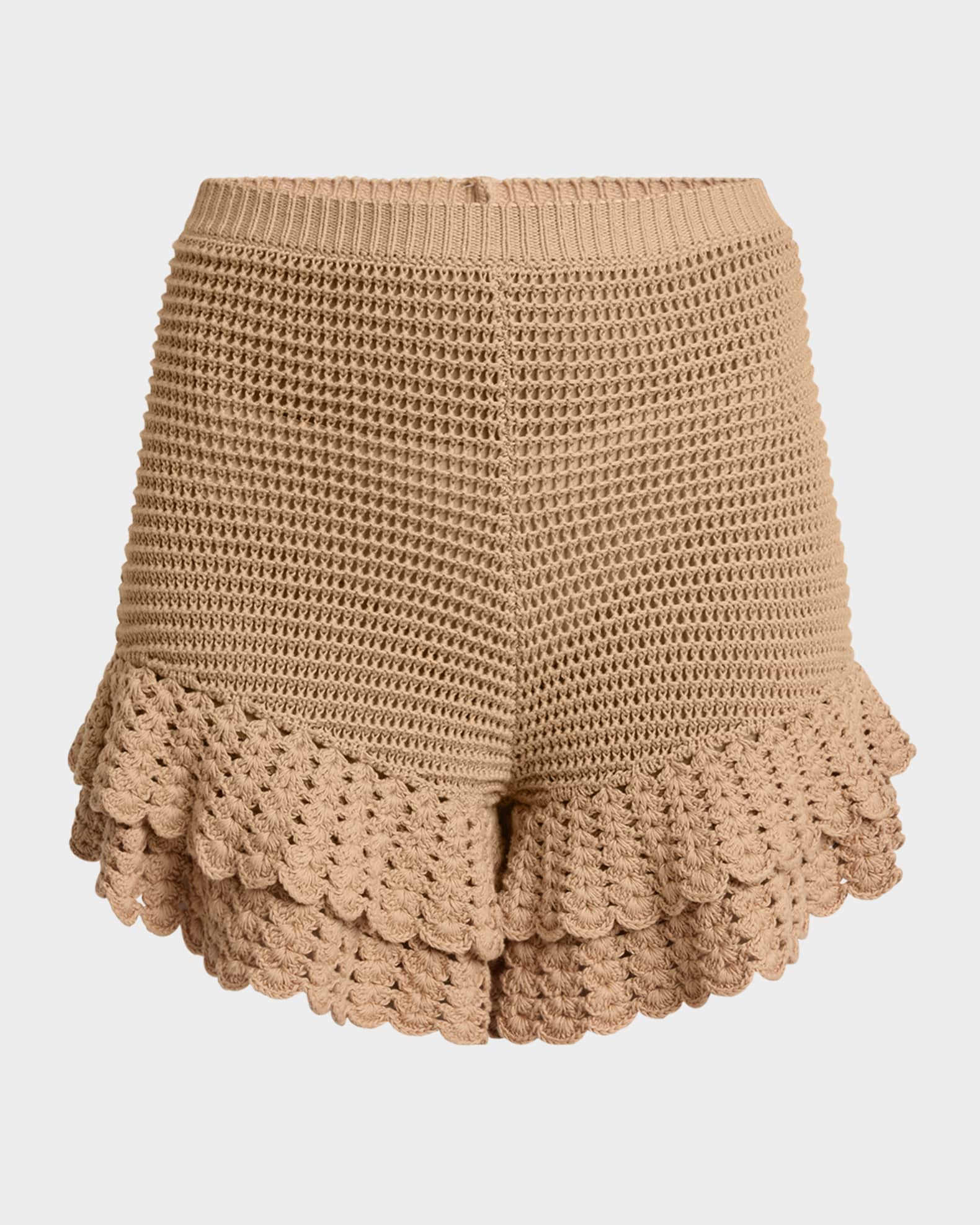 Chloe ホイフレントストレトレックシンス CHC24SDP03154 101 Chloe Tiered Ruffle Crochet Knit Shorts | Neiman Marcus