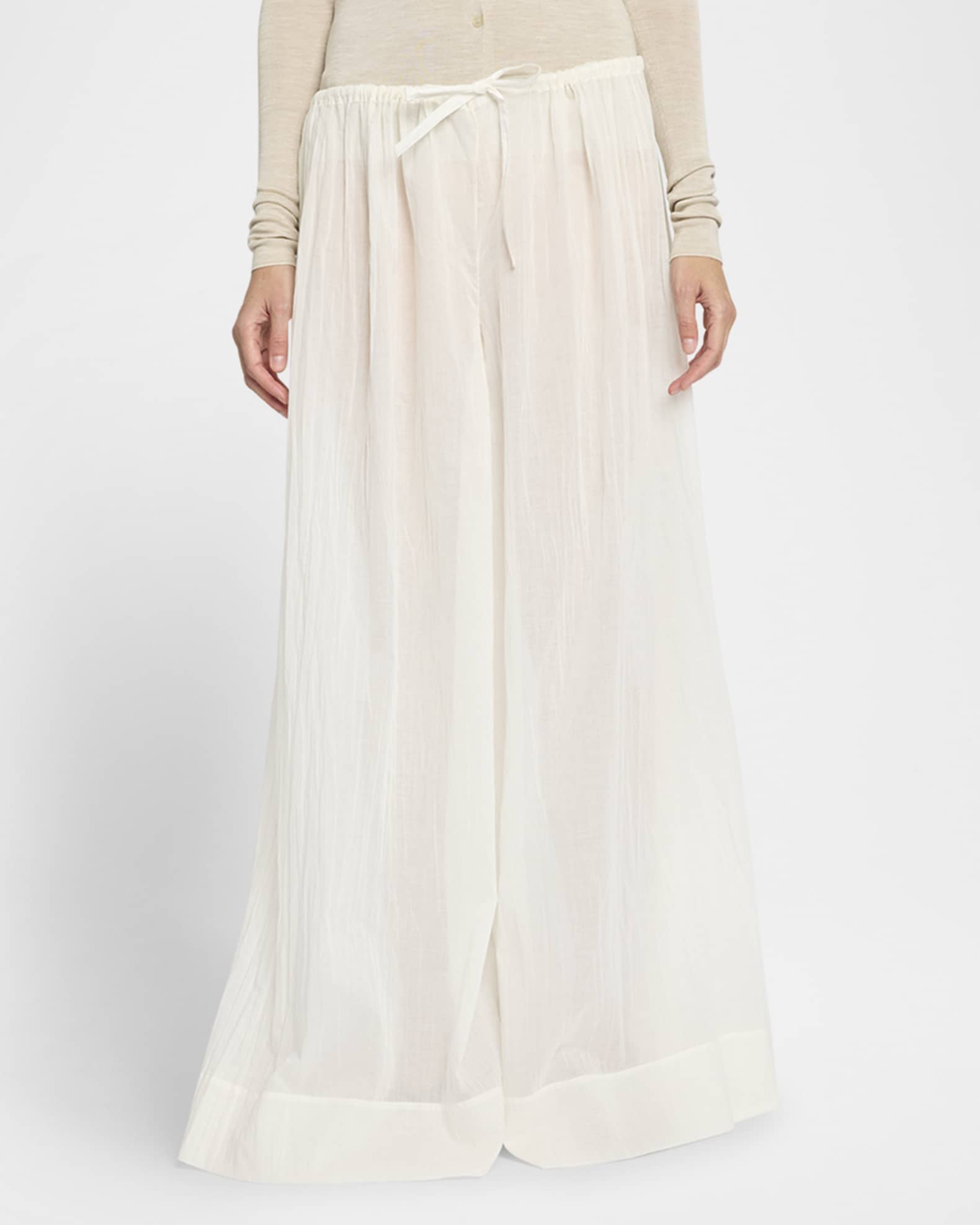 THE ROW Hypnosta Pleated Cotton Wide-Leg Drawstring Pants