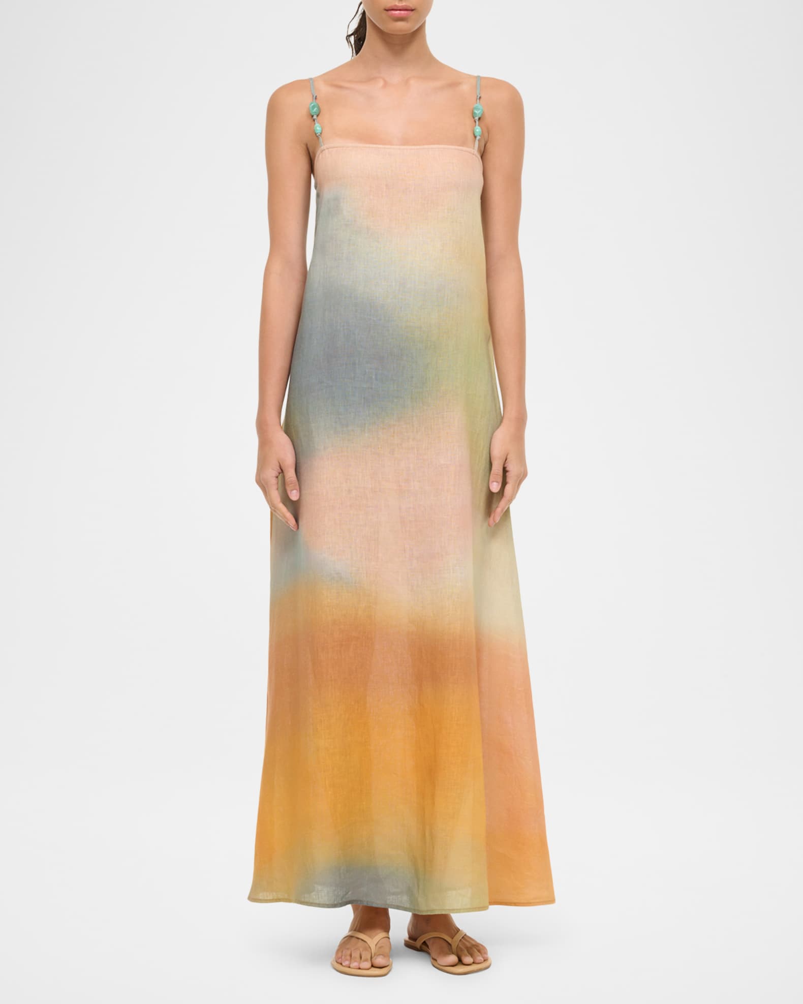 Laura Beaded-Strap Linen Maxi Dress 1