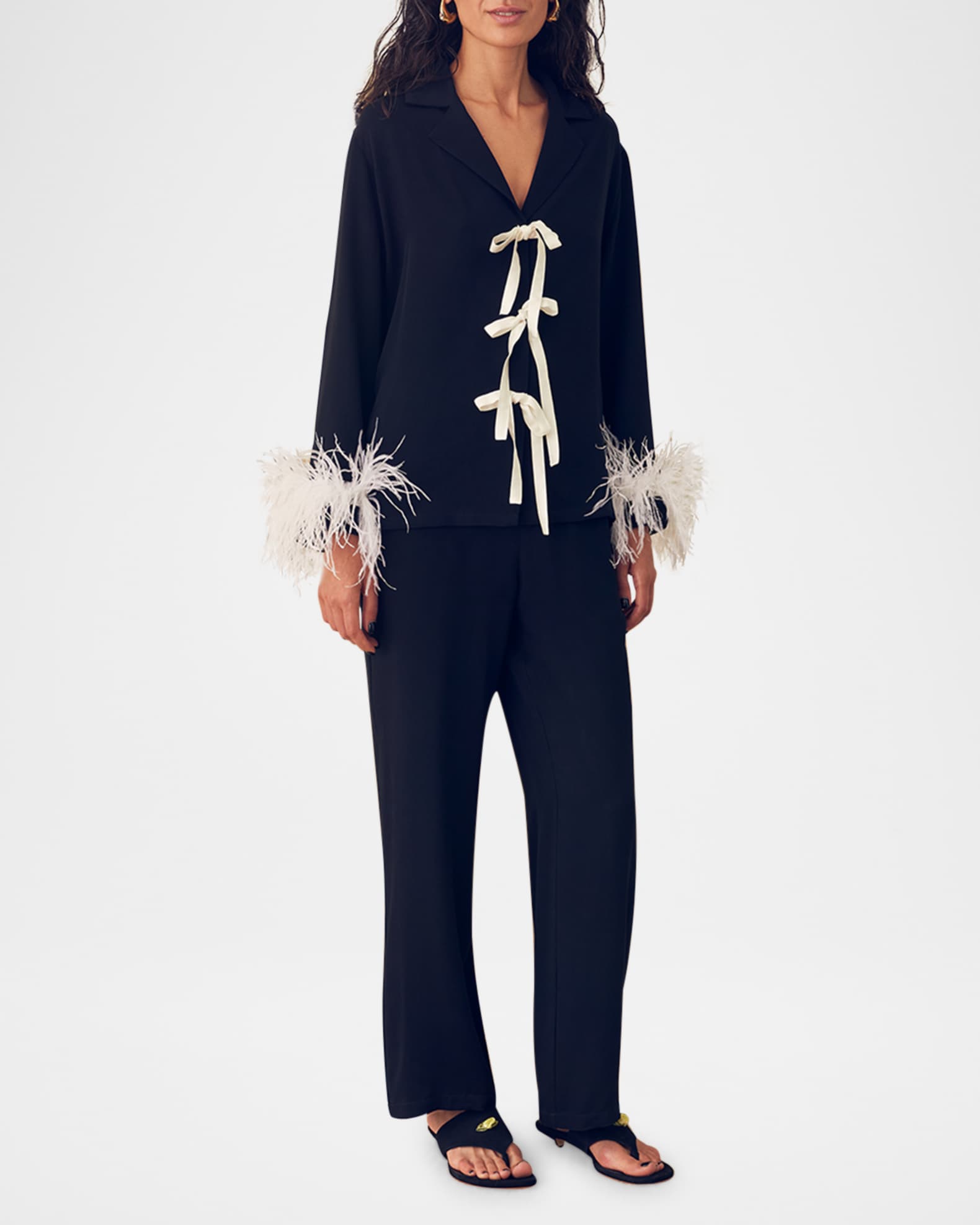 The Bow Feather-Trim Pajama Set 1