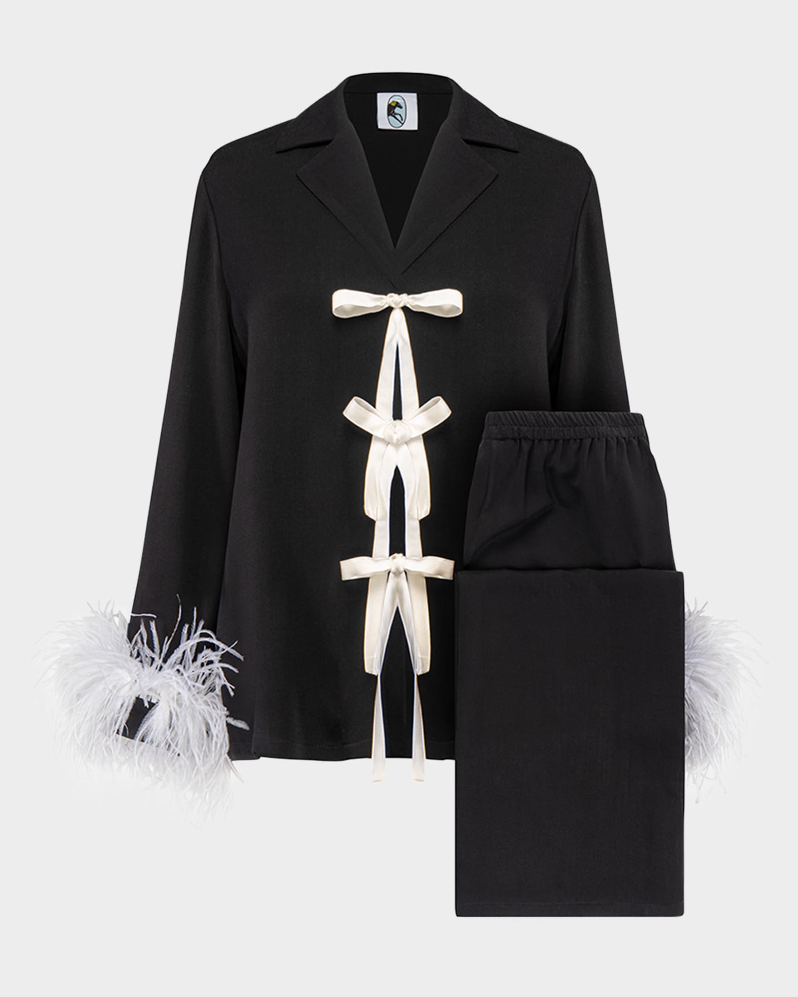 The Bow Feather-Trim Pajama Set 0