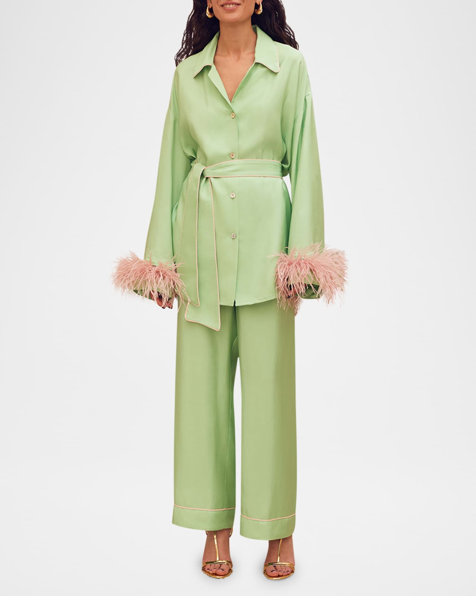 Miss Cat Feather-Trim Pajama Set 1
