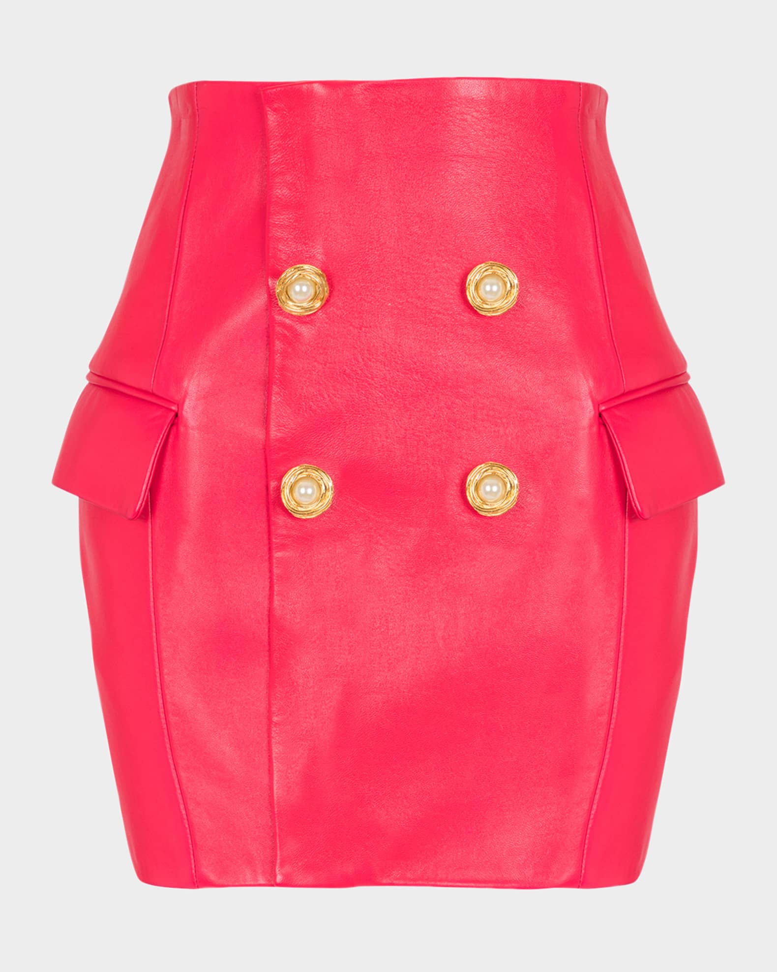 4-Button Leather Mini Skirt 0
