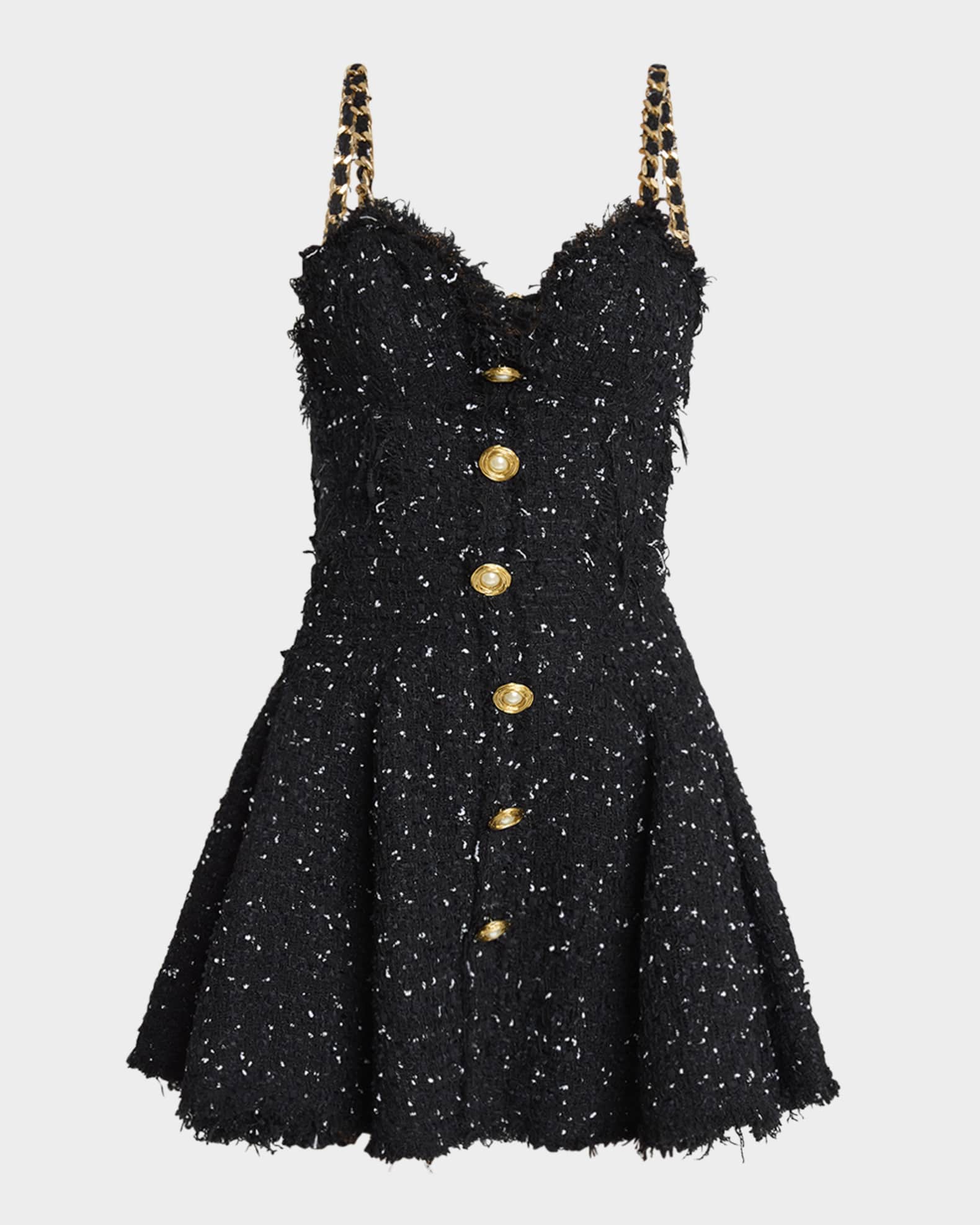 Chain-Straps Polka Dot Tweed Mini Dress 0