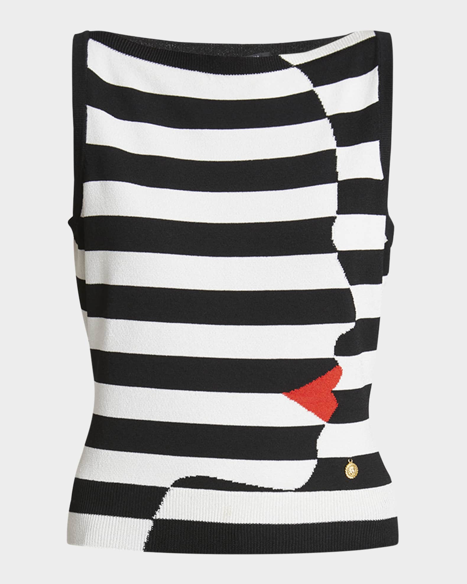 Boat-Neck Face Mariniere Knit Tank Top 0