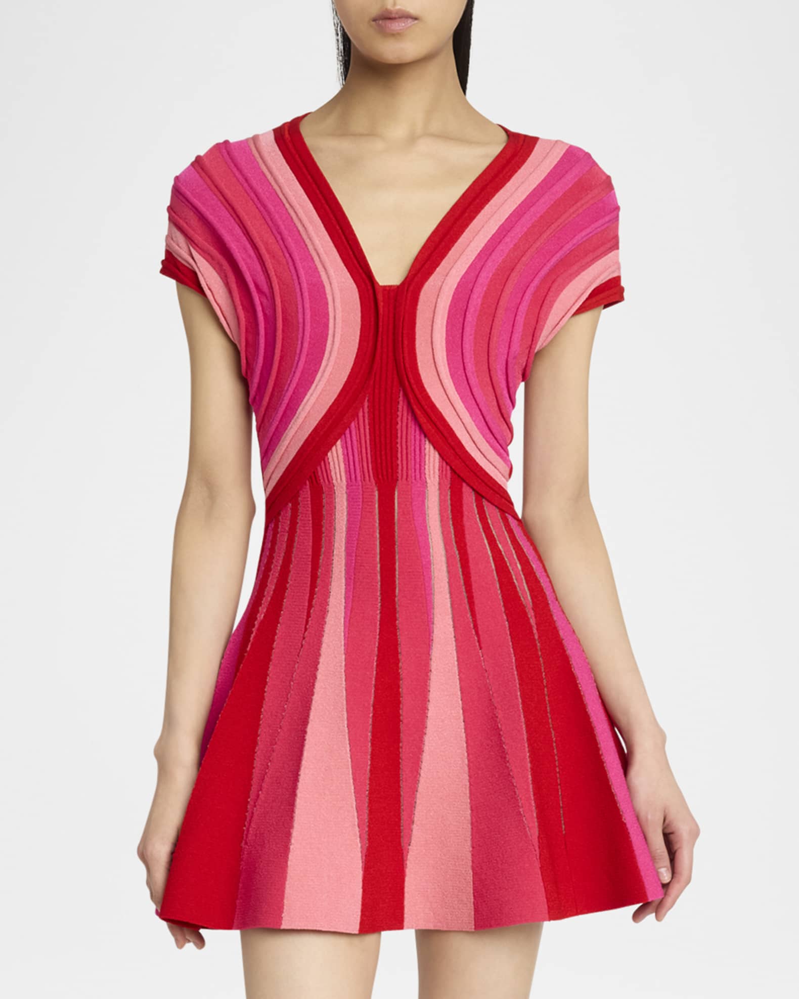 V-Neck Rolled Knit Flare Mini Dress 1