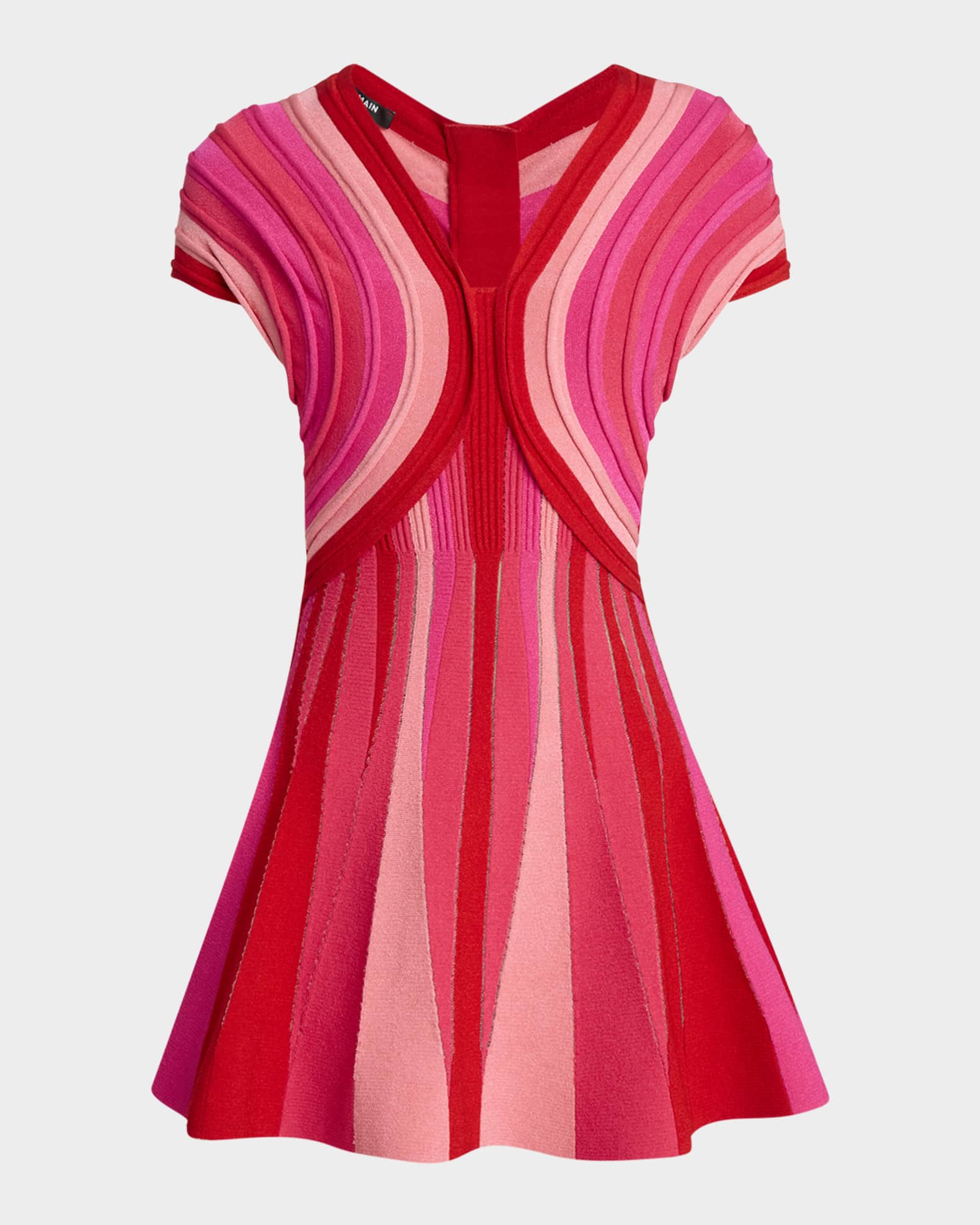 V-Neck Rolled Knit Flare Mini Dress 0