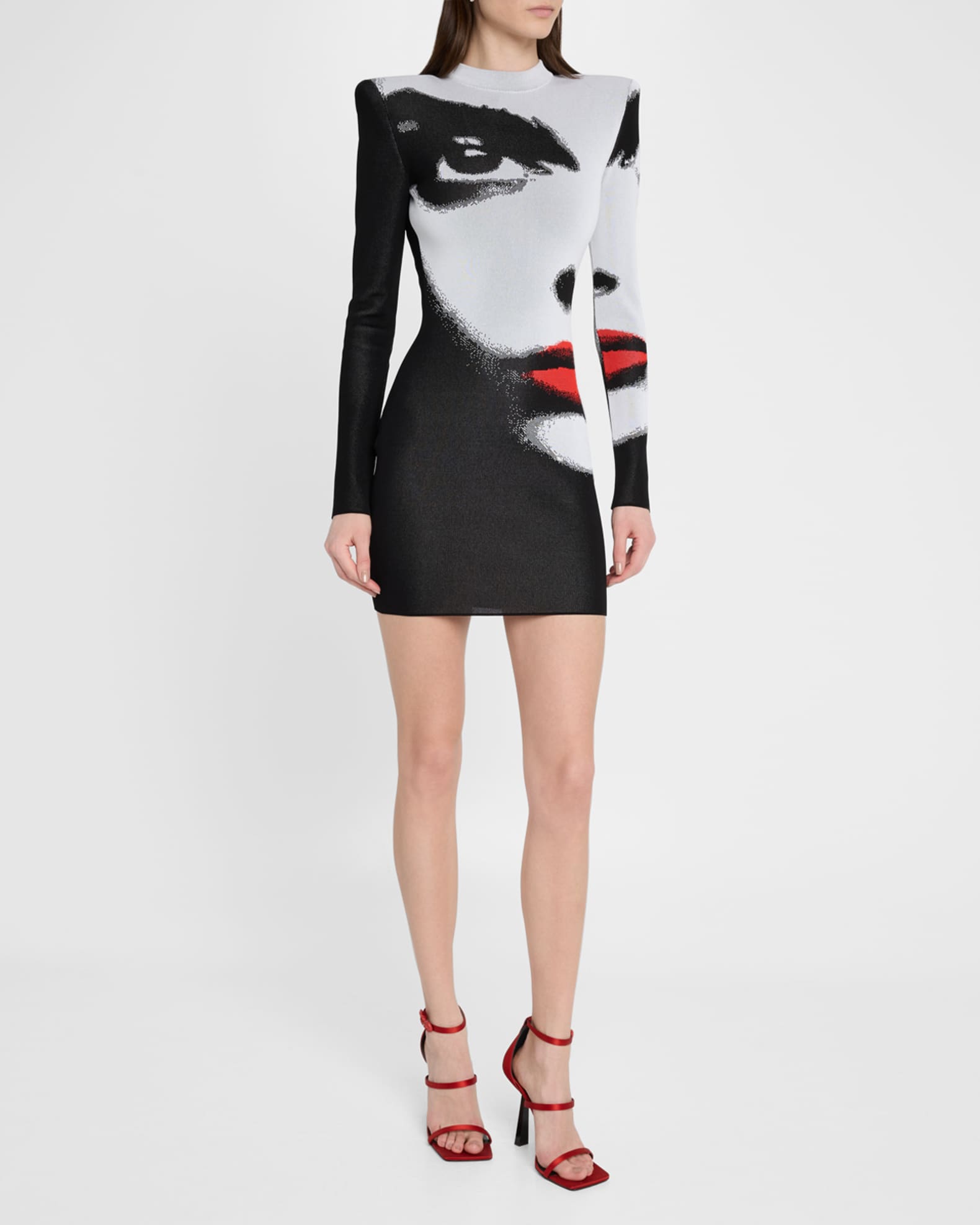 Pagoda Face Jacquard Strong-Shoulder Mini Dress 1