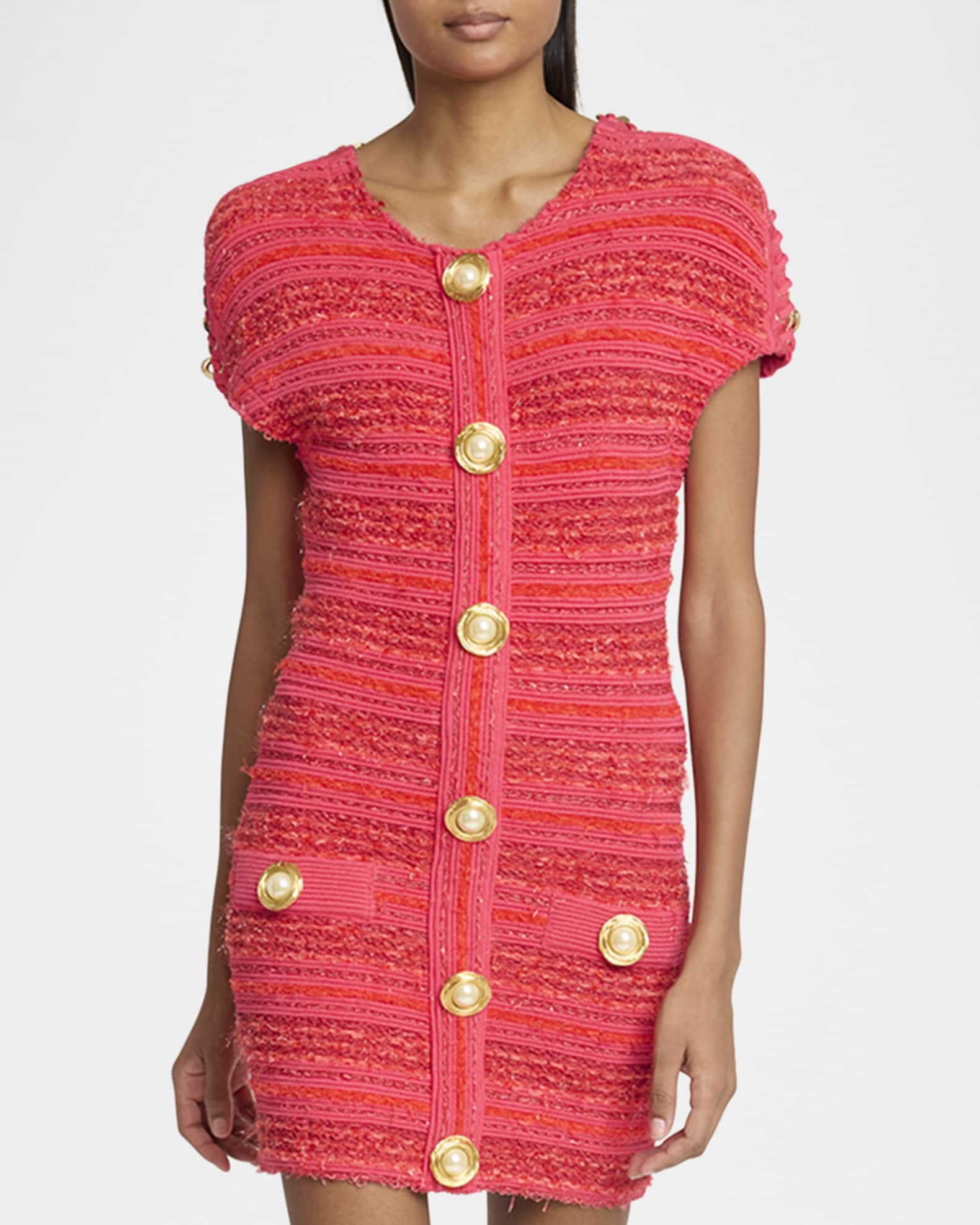 Chain Short-Sleeve Tweed Mini Dress 1