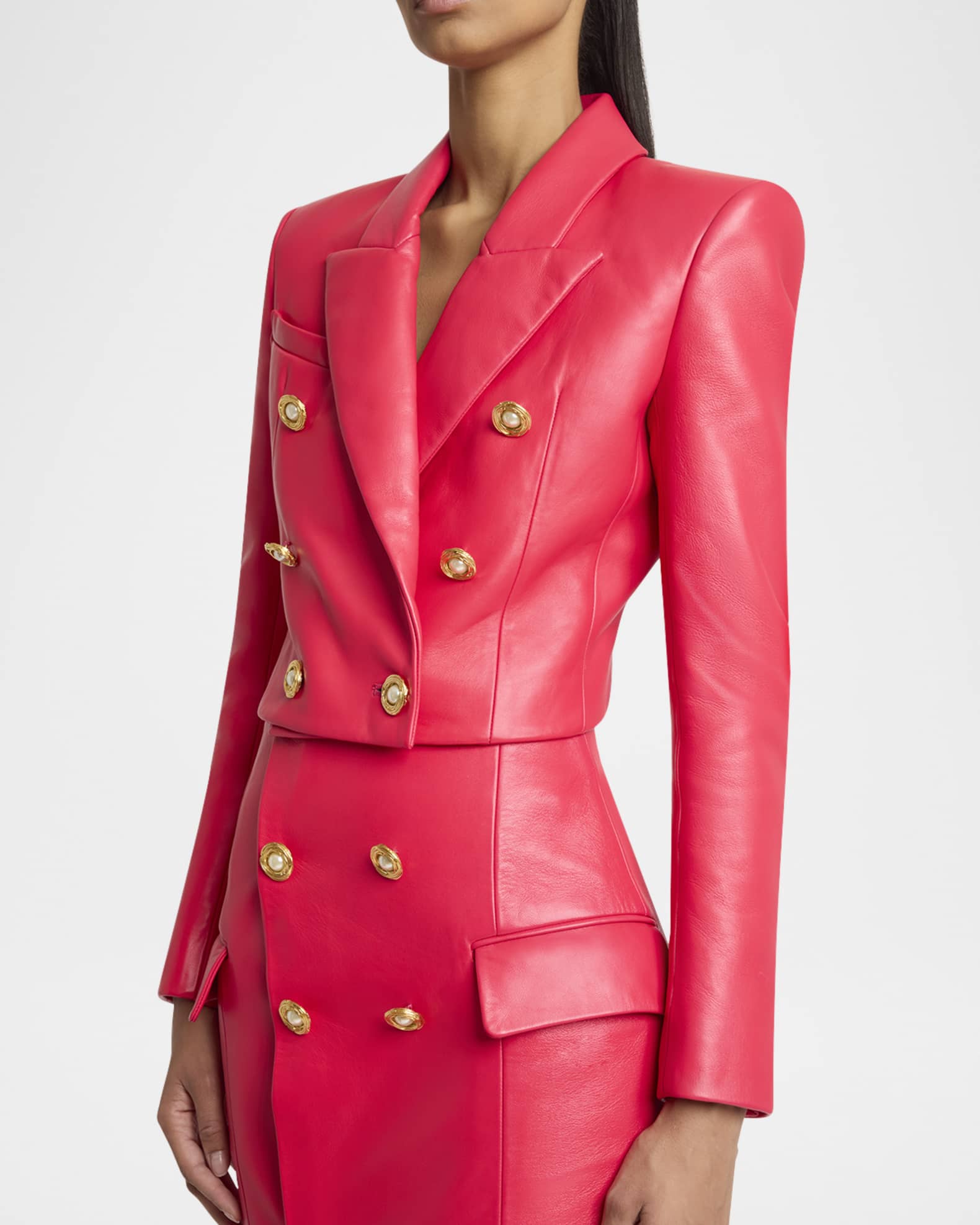 920 BALMAIN レザージャケット ショート丈 ピンク 9 羊革 ベルト付 2025年最新】BALMAIN レディース レザージャケット・ライダース