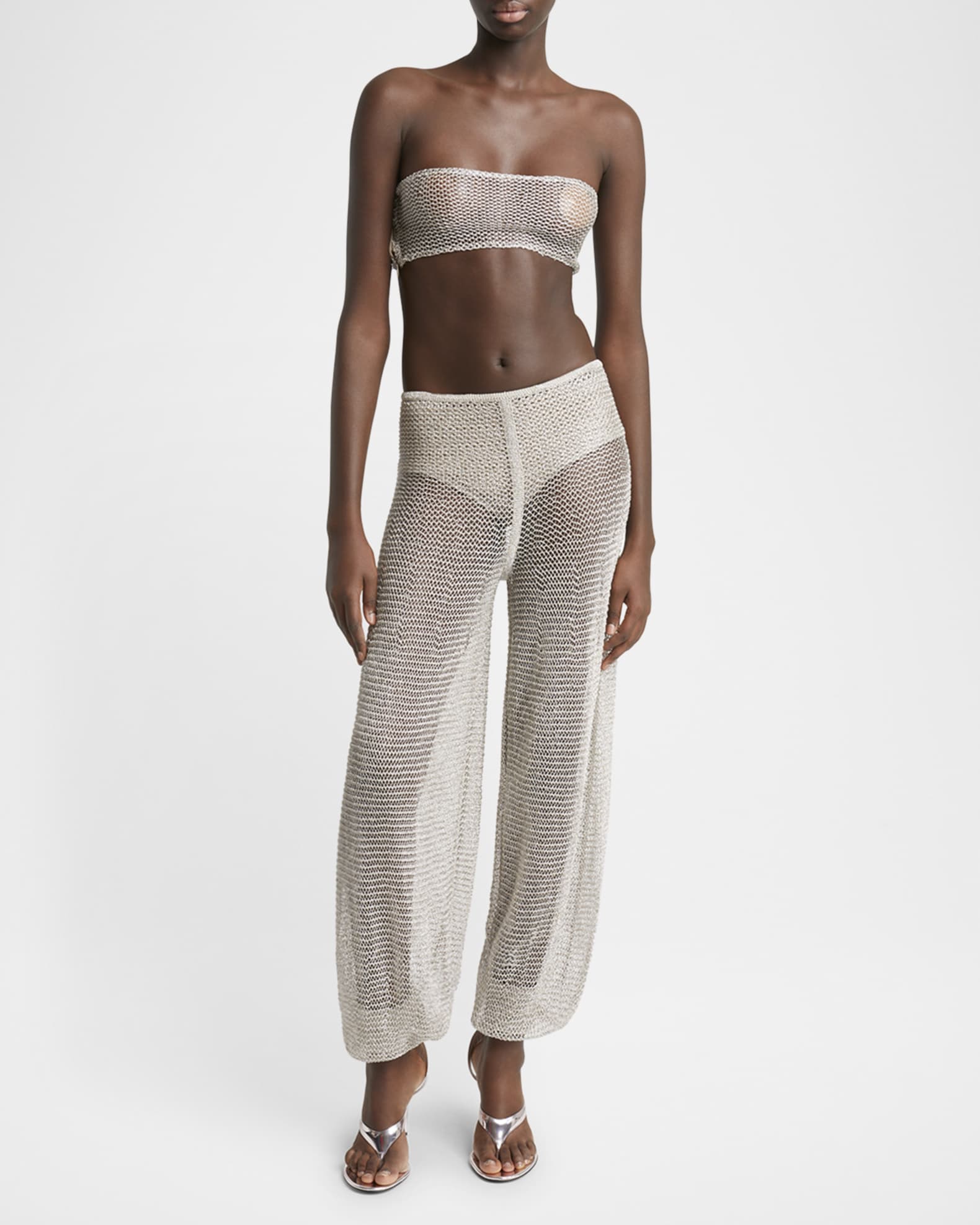 ALAIA Chainmail Mesh Knit Wide-Leg Balloon Pants | Neiman Marcus