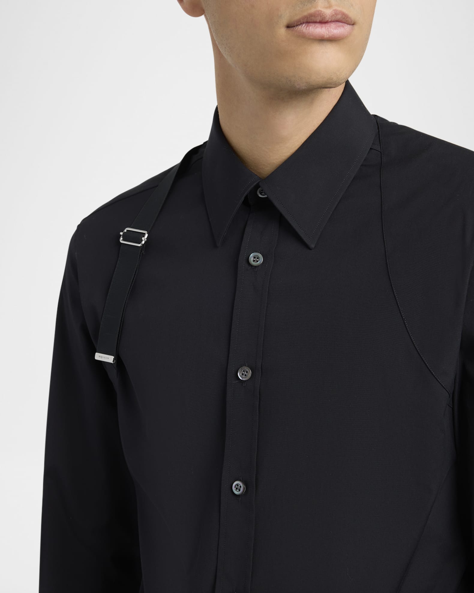 McQueen Men's Logo-Tape Harness Dress Shirt | Neiman Marcus