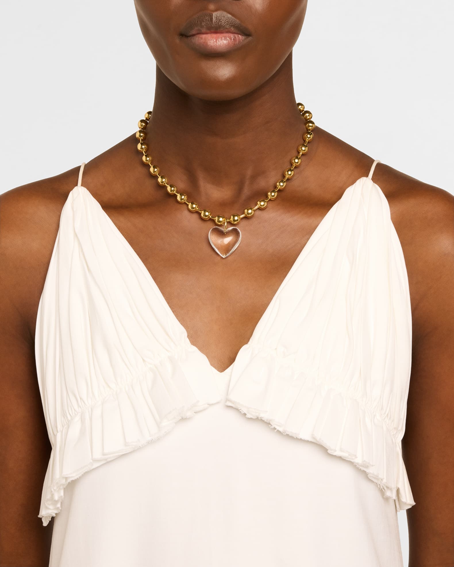 Clear Heart Pendant on Golden Ball Chain Necklace 1