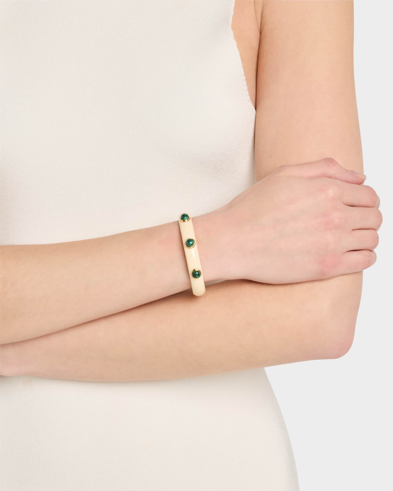 Ivory Enamel Open Cuff Bracelet with Malachite 1