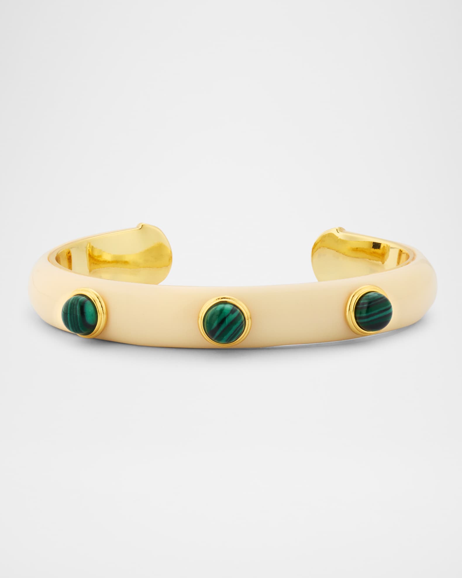 Ivory Enamel Open Cuff Bracelet with Malachite 0