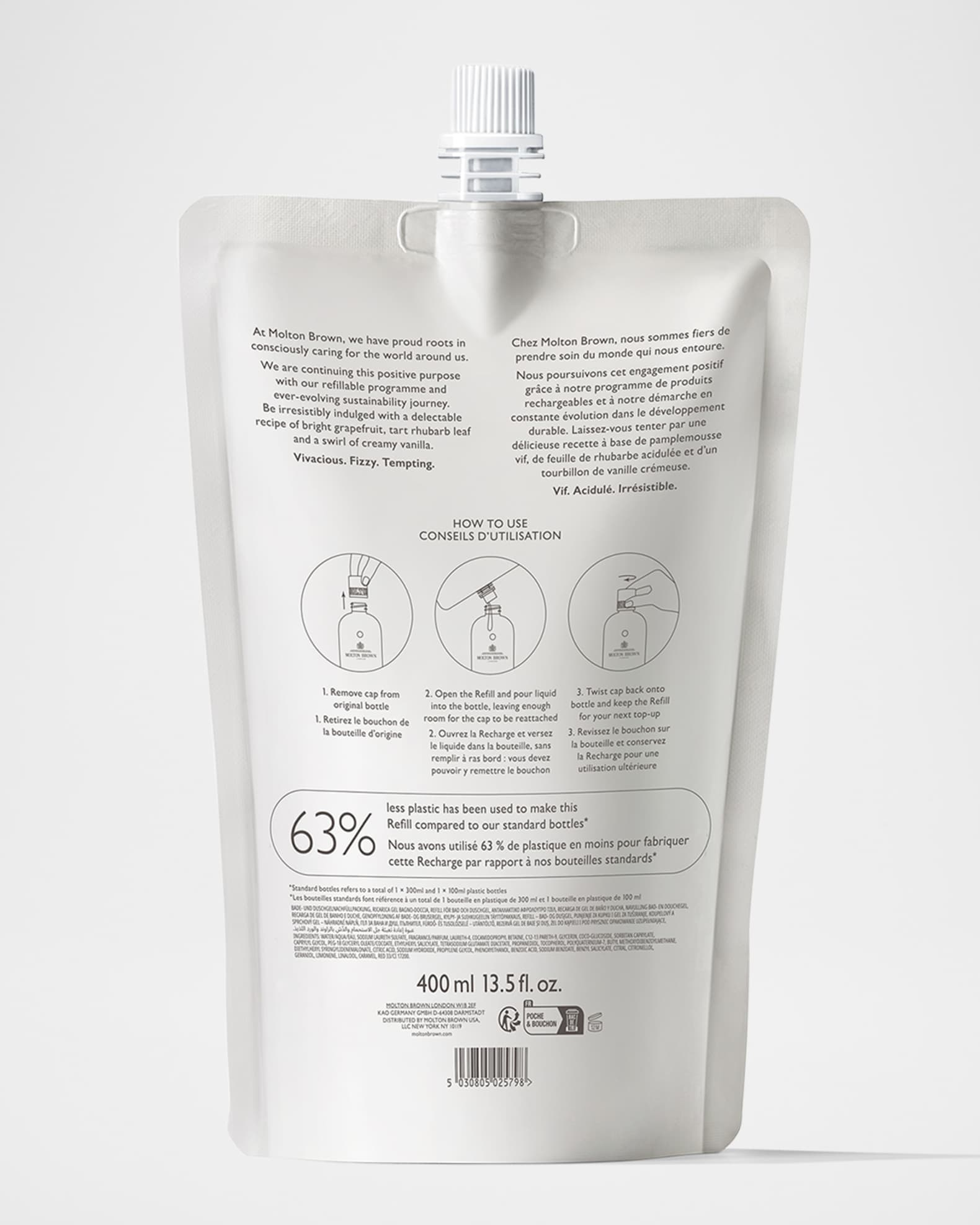 Delicious Rhubarb and Rose Bath Shower Gel Refill, 13.5 oz. 1