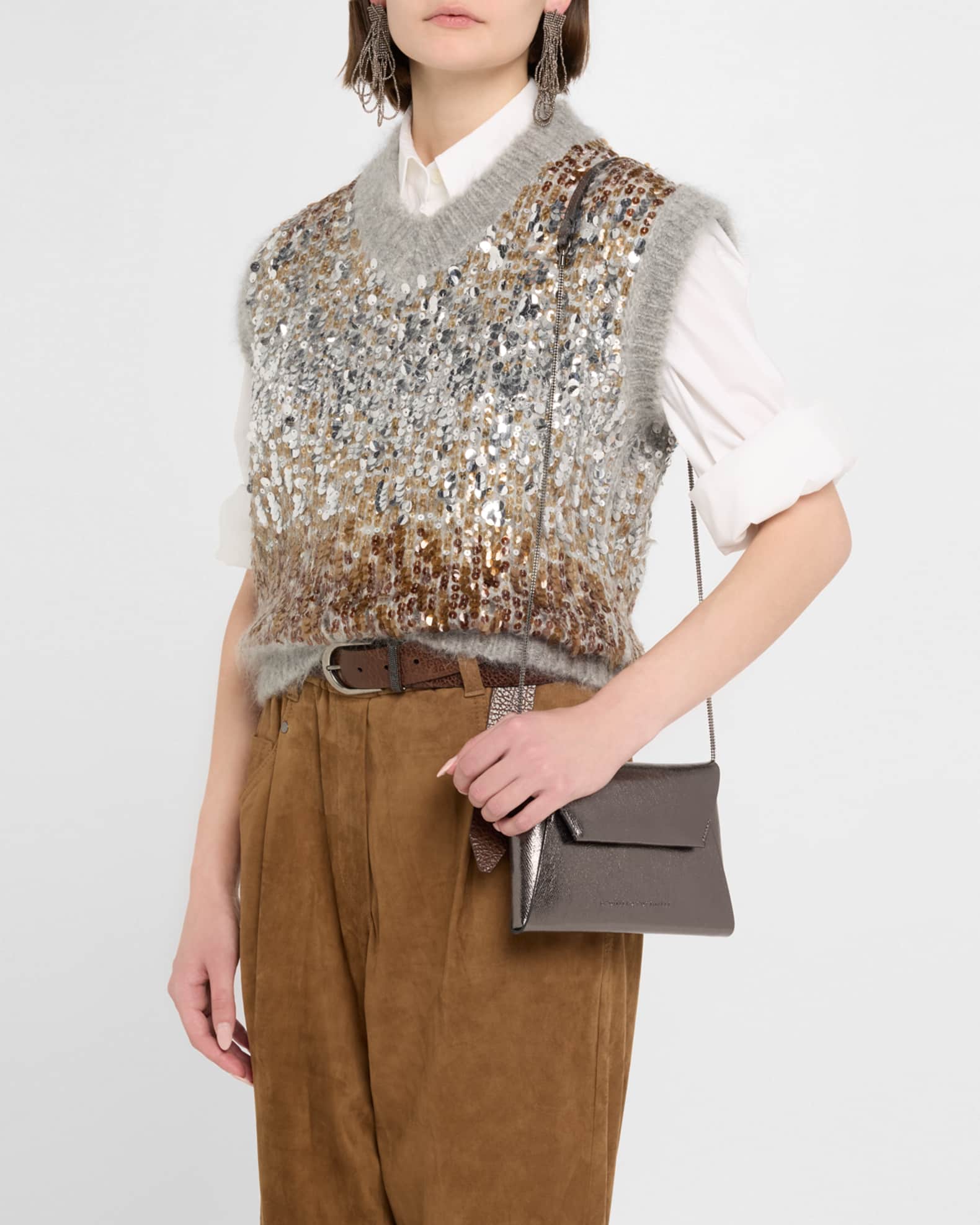 Duo Metallic Leather Pouchette Crossbody Bag 1