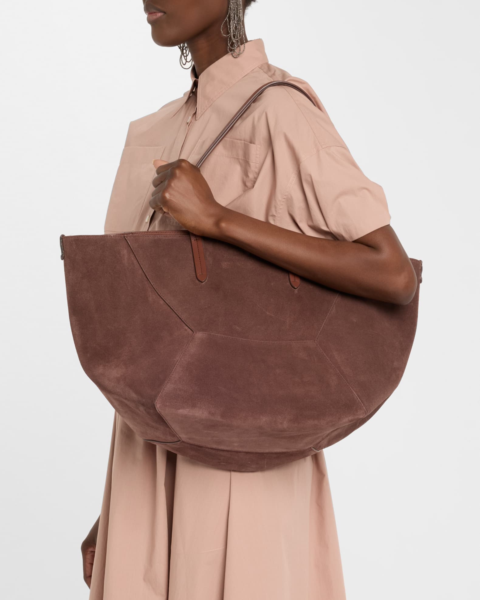 Duo Medium Suede Shopper Tote Bag 1