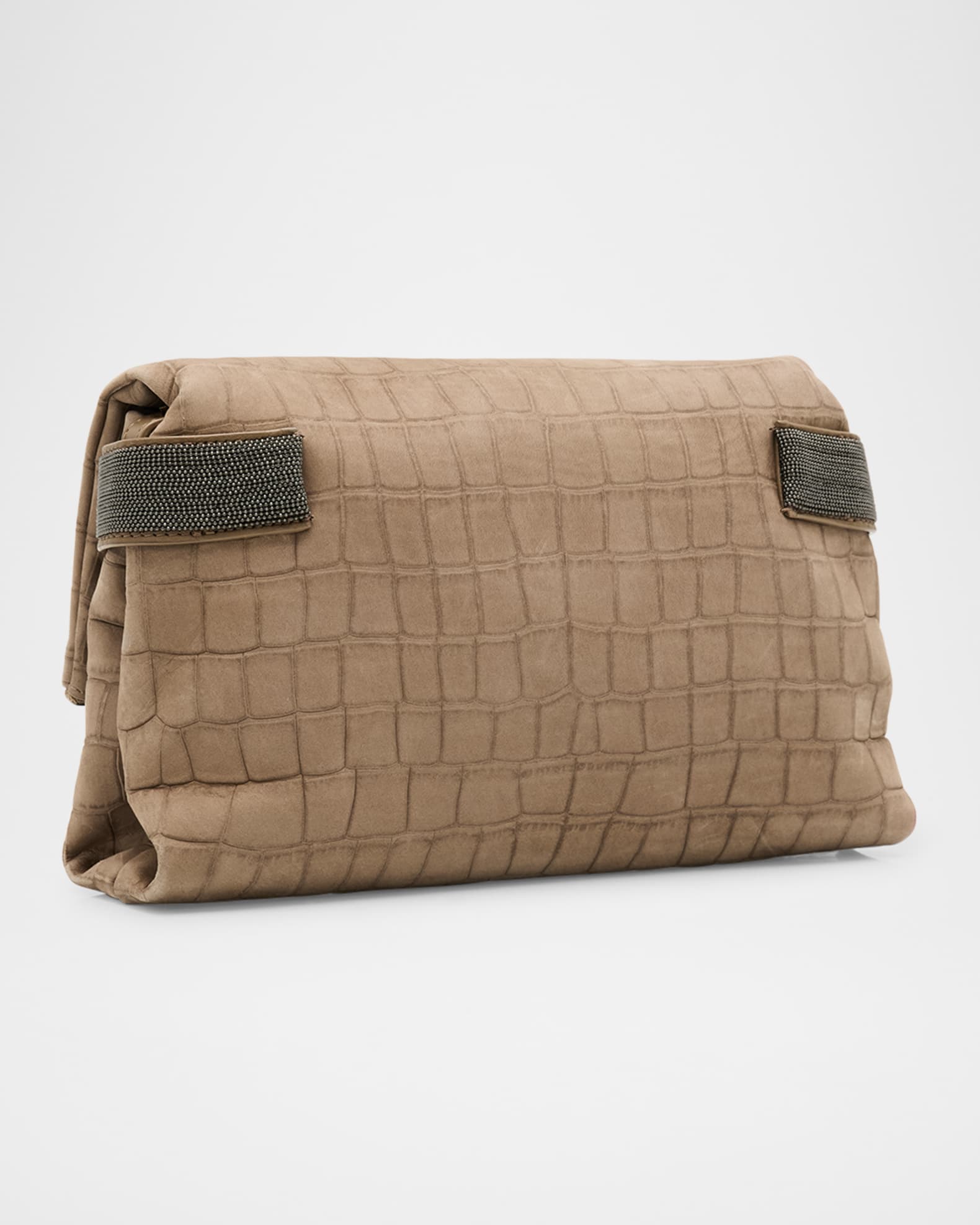 Brunello Cucinelli Essense Croc-Embossed Suede Shoulder Bag