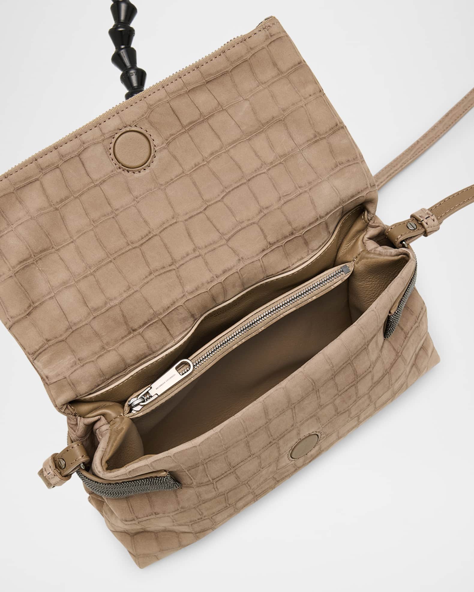 Brunello Cucinelli Essense Croc-Embossed Suede Shoulder Bag