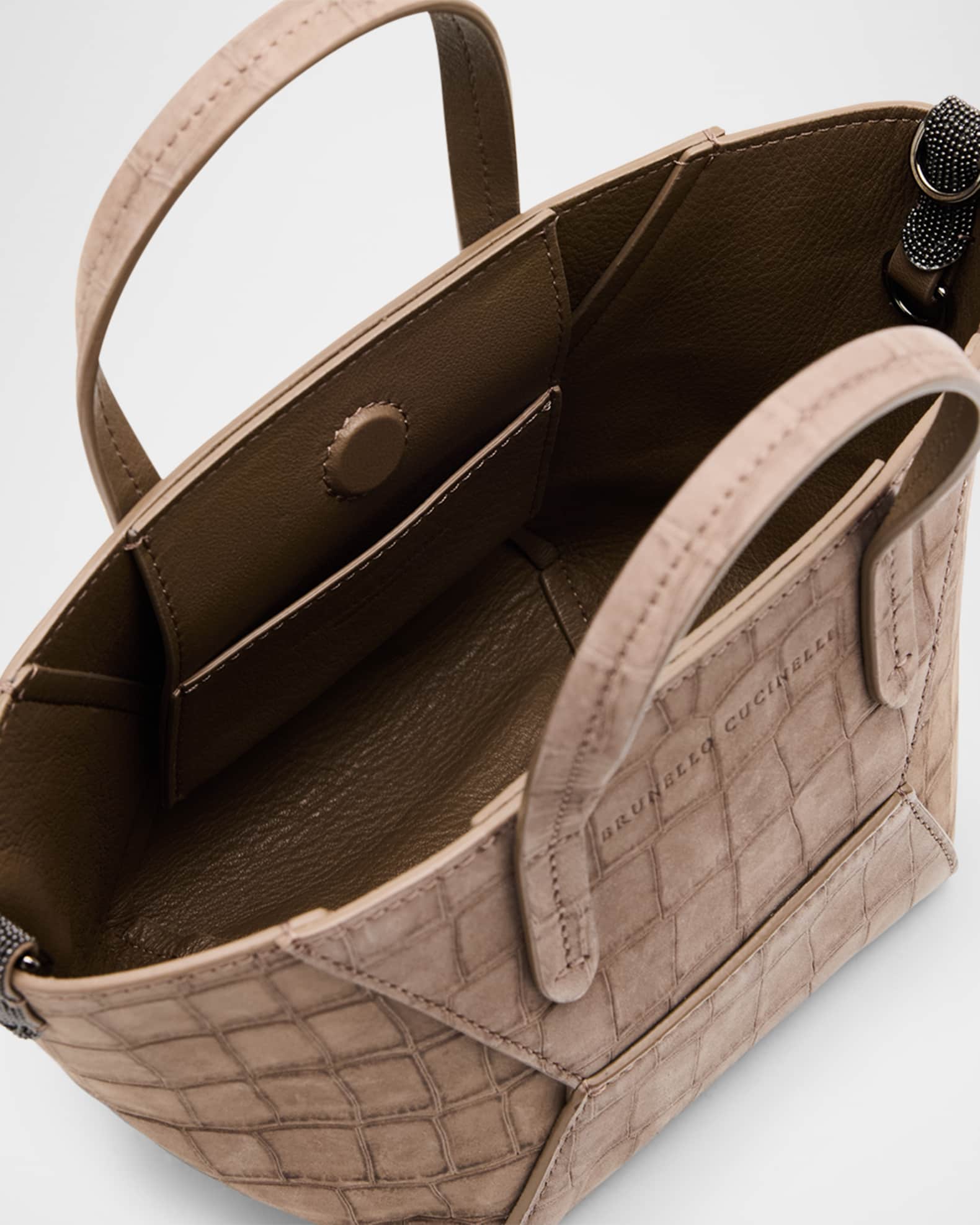 Brunello Cucinelli Duo Mini Croc-Embossed Suede Shopper Tote