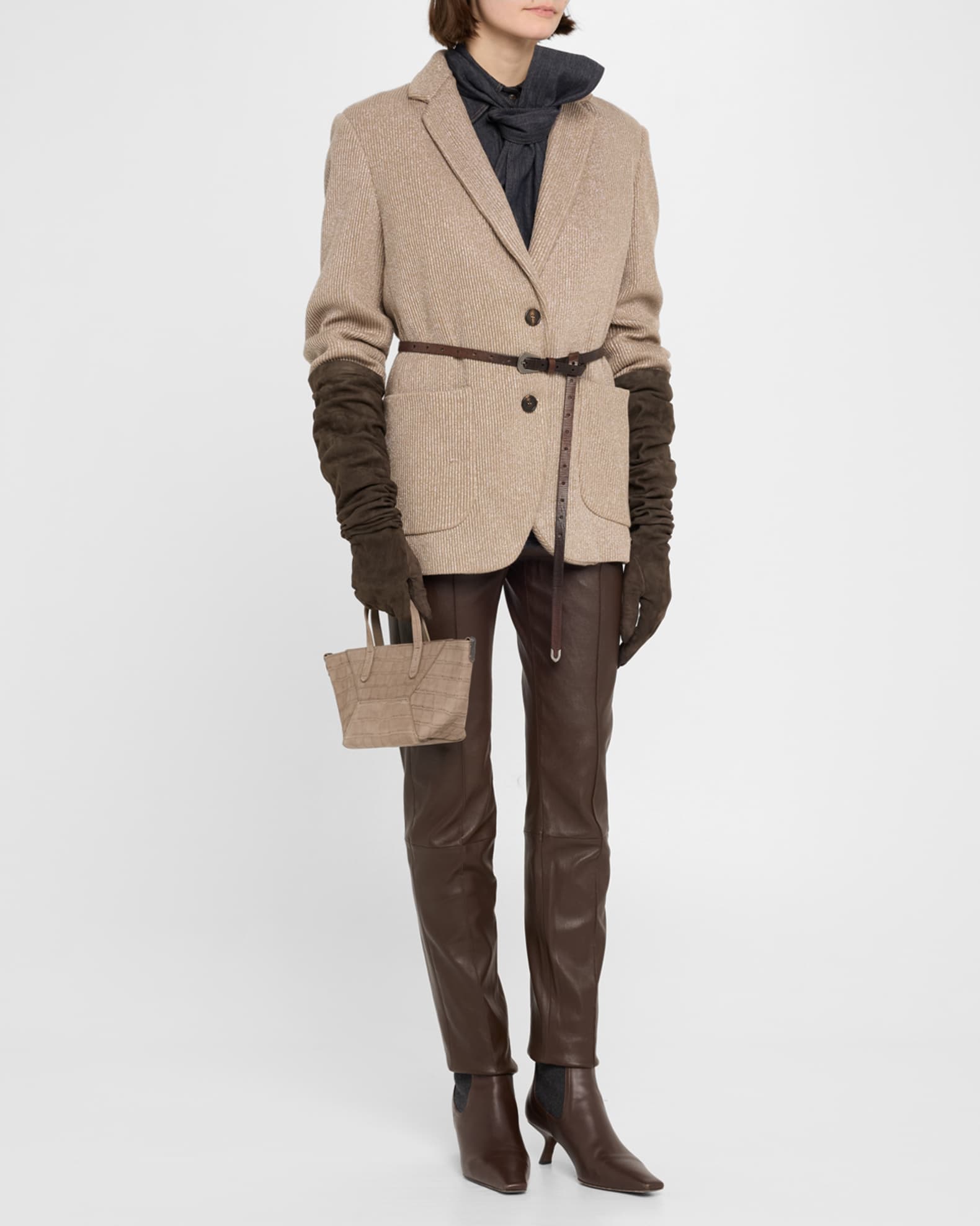 Brunello Cucinelli Duo Mini Croc-Embossed Suede Shopper Tote