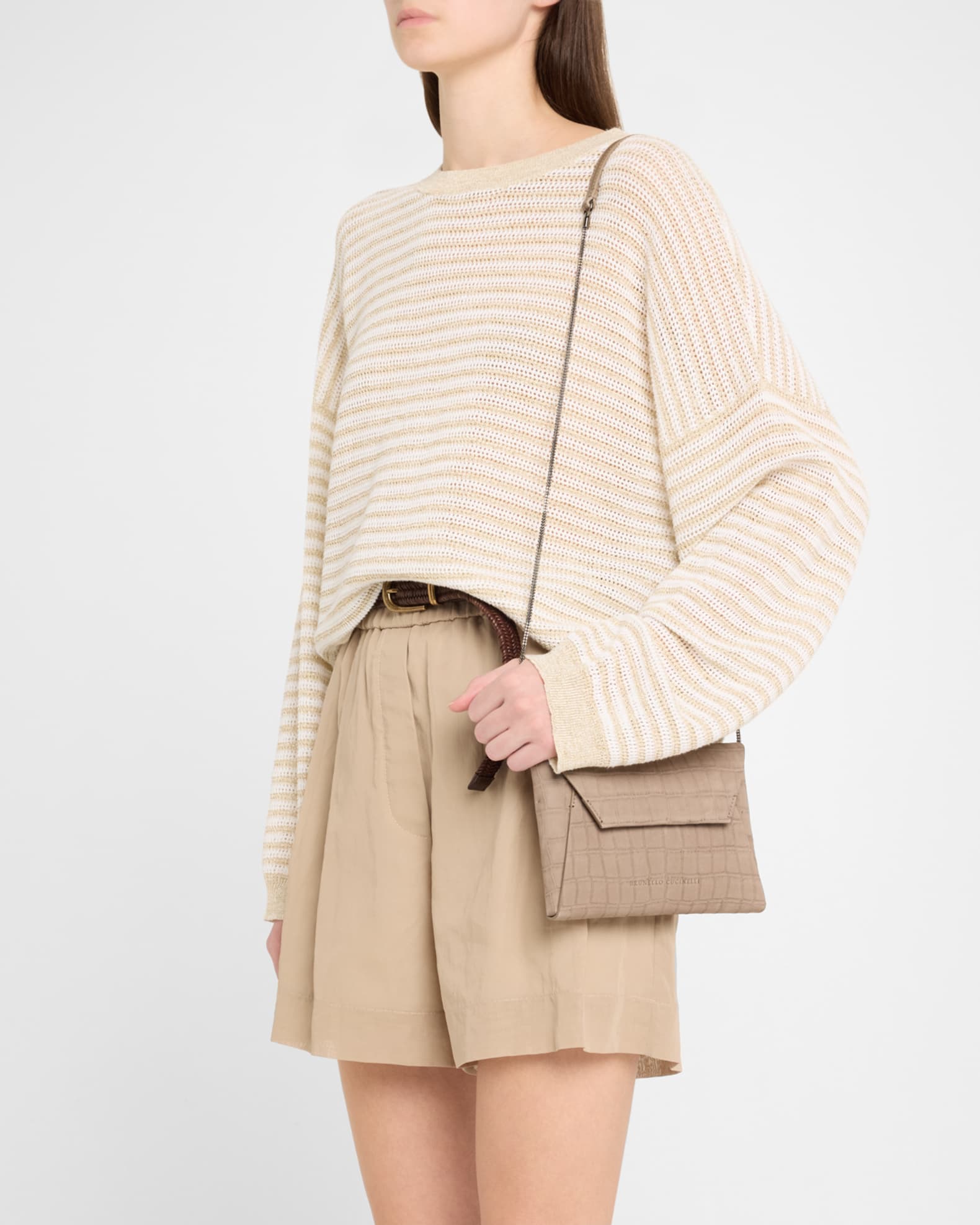Duo Mini Croc-Embossed Suede Pouchette Clutch Bag 1