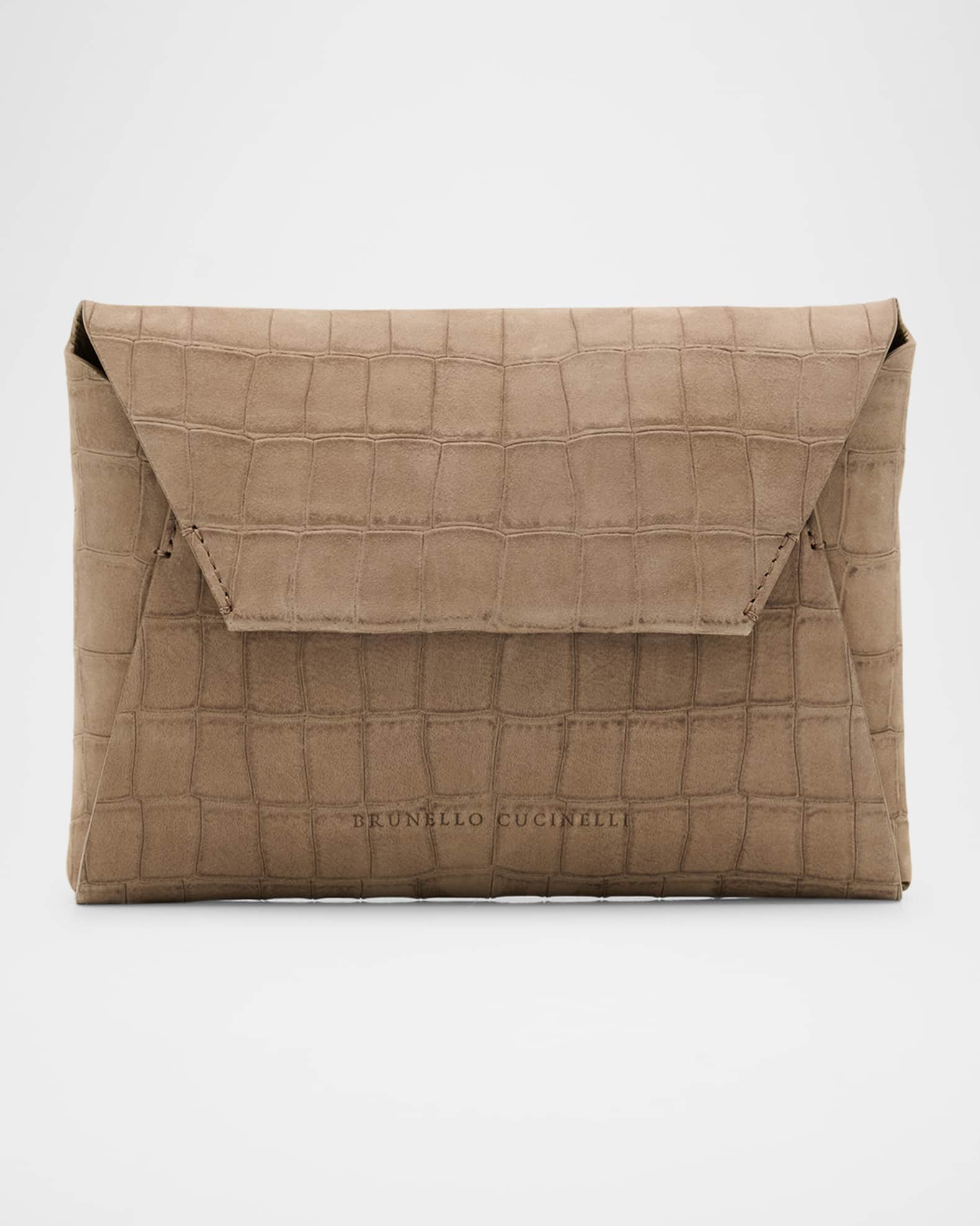 Duo Mini Croc-Embossed Suede Pouchette Clutch Bag 0